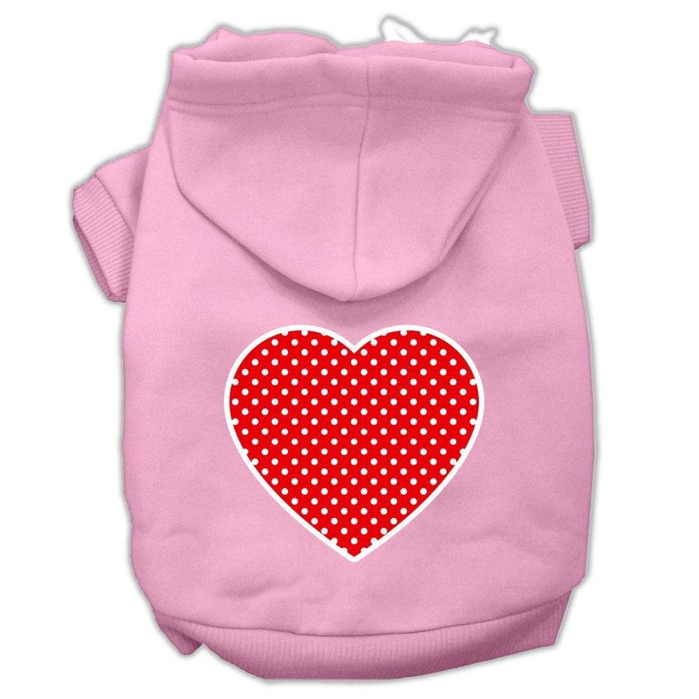 Pet Dog & Cat Hoodie Screen Printed, 'Red Swiss Dots Heart' Light Pink Md (6-10 Lbs.)