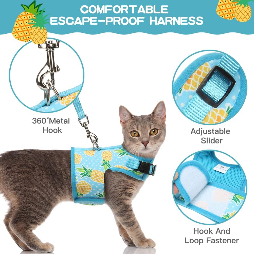 Bingpet Cat Harness - With Leash Included - Mesh Cat Dog Walking Harness Adjustable Harness For Kitties Puppy Harness Adjustable Cat Vest Harness Small Pineapple