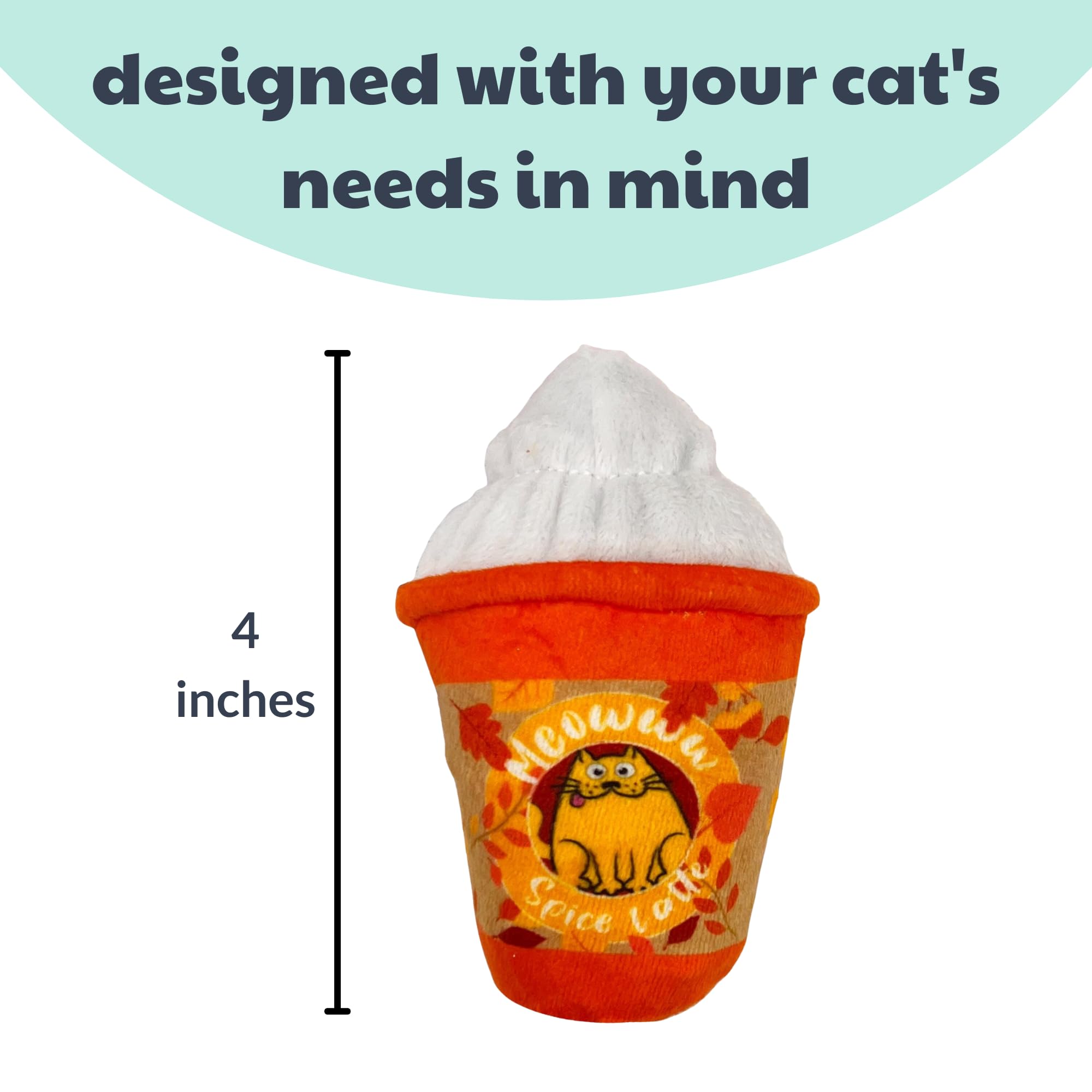 Huxley & Kent Meowww Spice Latte Plush Cat Toy | Fall Season Strong Catnip Filled | Interactive Kitten Toy With Crinkle | Kittyb