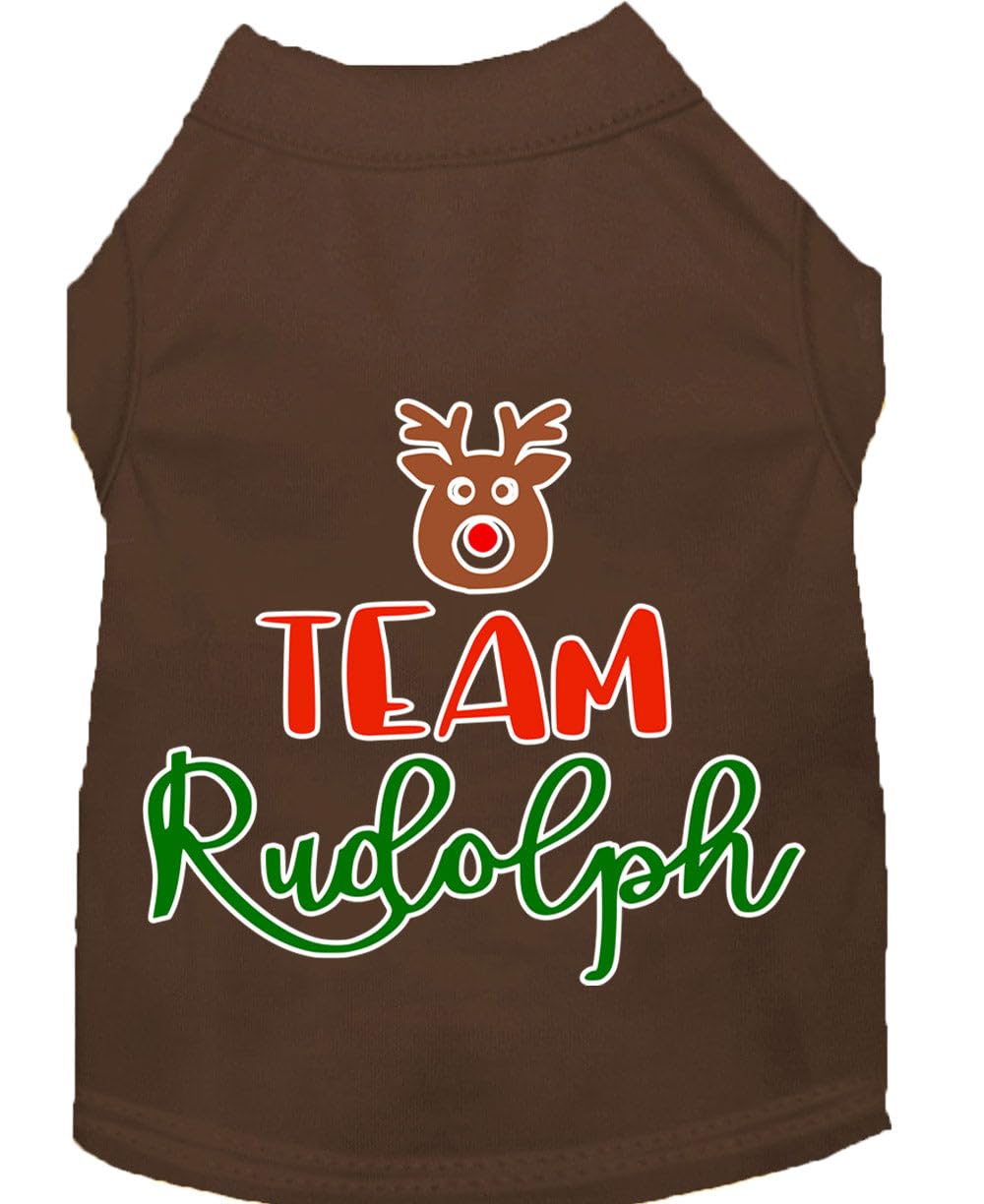 Christmas Pet Dog & Cat Shirt Screen Printed, &quot;Team Rudolph&quot; Brown XS (0-3 lbs.)