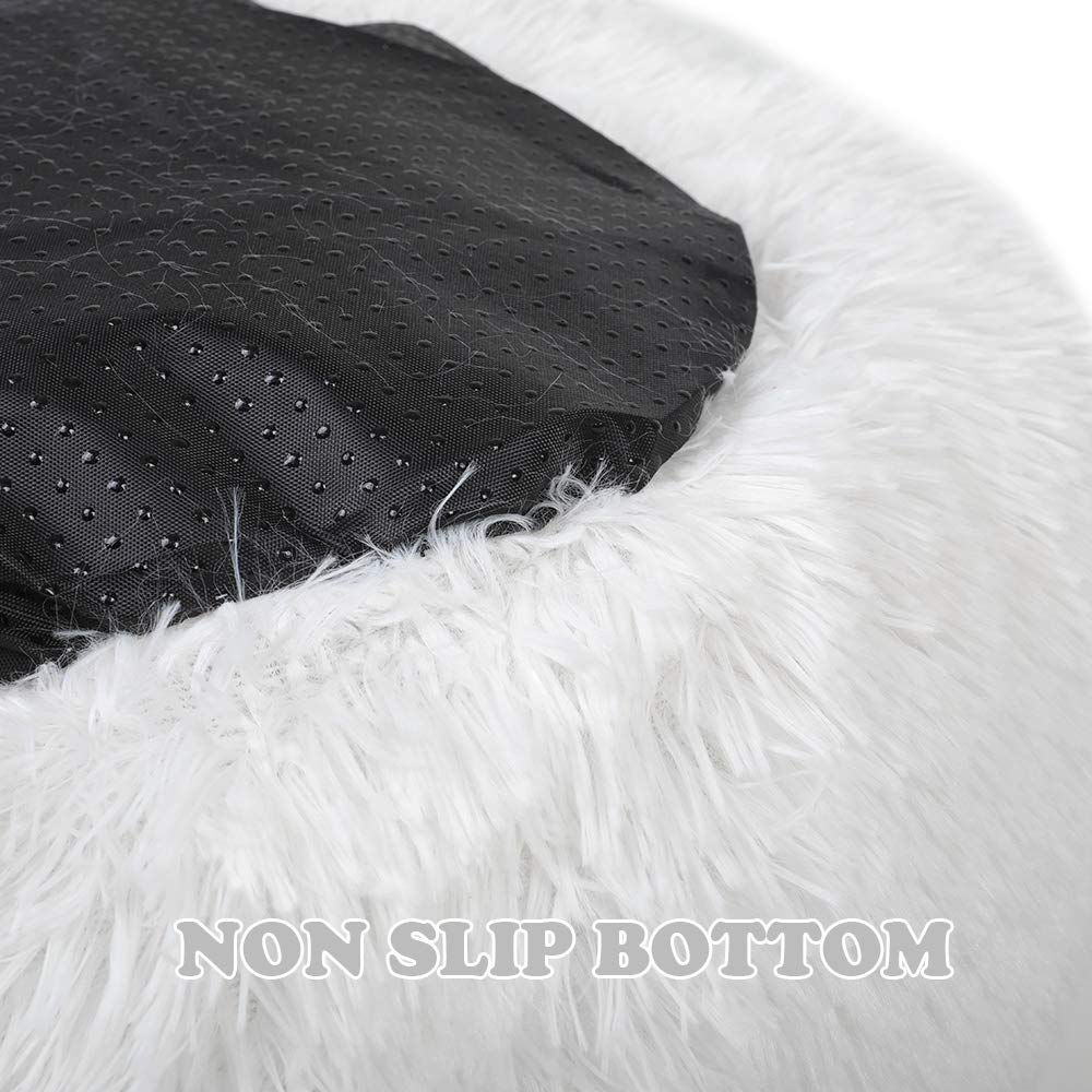 Otoez Round Donut Dog Bed For Small Dogs, Washable Cat Calming Cuddler, Anti-Anxiety Fluffy Plush With Non-Slip Waterproof Botto