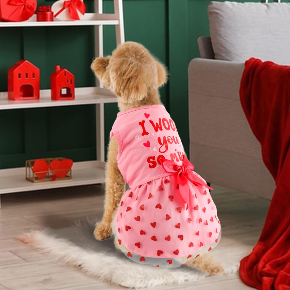 Og Valentines Day Clothes I Woof You So Much Dog Valentines Outfit Red Tulle Dog Dress With Bowknot For Small Medium Large Dogs