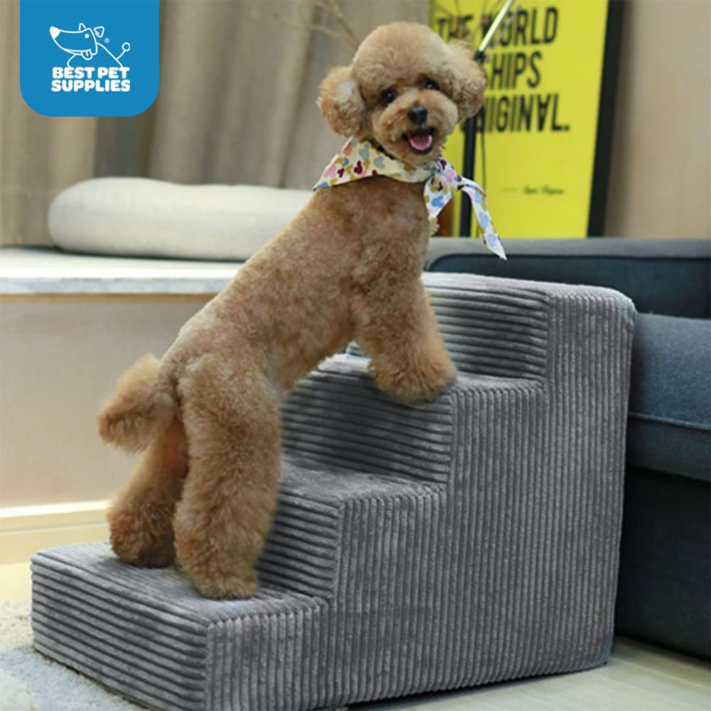 Best Pet Supplies Dog Stairs For Small Dogs & Cats, Foam Pet Steps Portable Ramp For Couch Sofa And High Bed Non-Slip Balanced Indoor Step Support, Paw Safe No Assembly - Gray, 4-Step