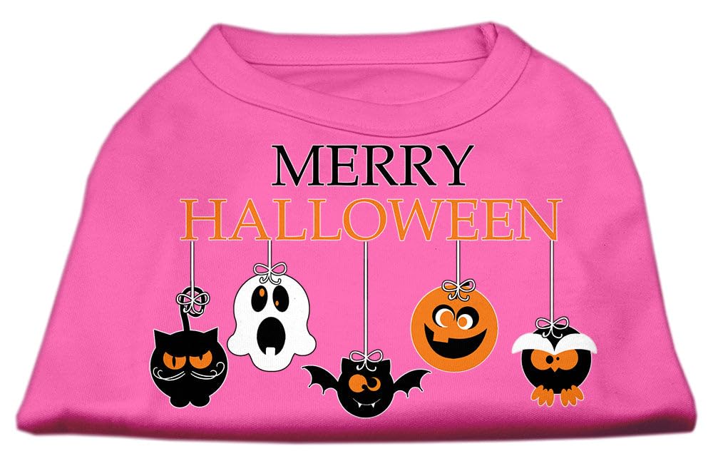 Pet Dog & Cat Shirt Screen Printed, 'Merry Halloween' Bright Pink Sm (3-6 Lbs.)