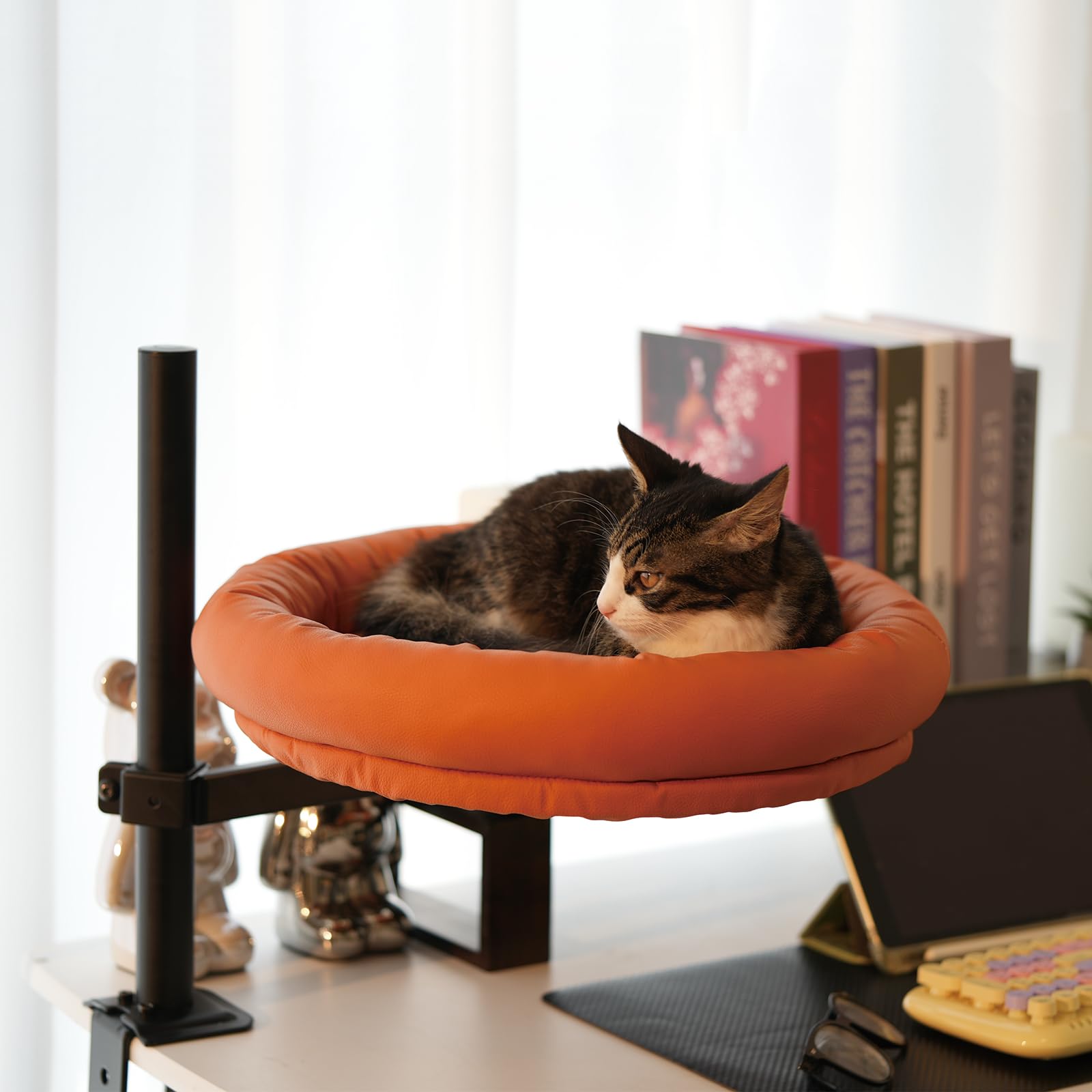 Cat Desk Bed, 360 Adjustable Cat Desk Perch With Leather Cover, Desk Nest Cat Bed, Supports Up To 50 Lbs, Scratch-Resistant, Wat