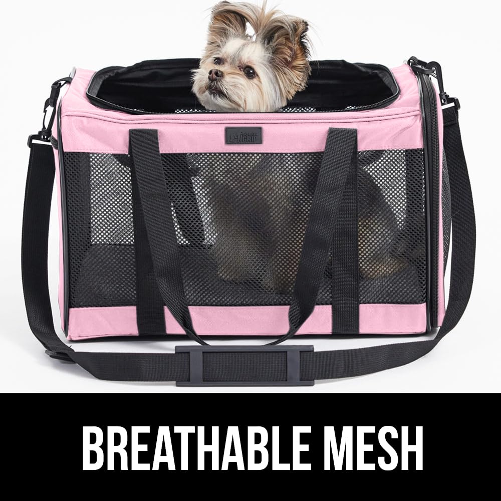 Gorilla Grip Airline Travel Cat Carrier Bag Up To 15 Lbs, Breathable Mesh Collapsible Pet Carriers For Small, Medium Cats, Small Dogs, Puppies, Portable Kennel With Soft Washable Waterproof Pad Pink