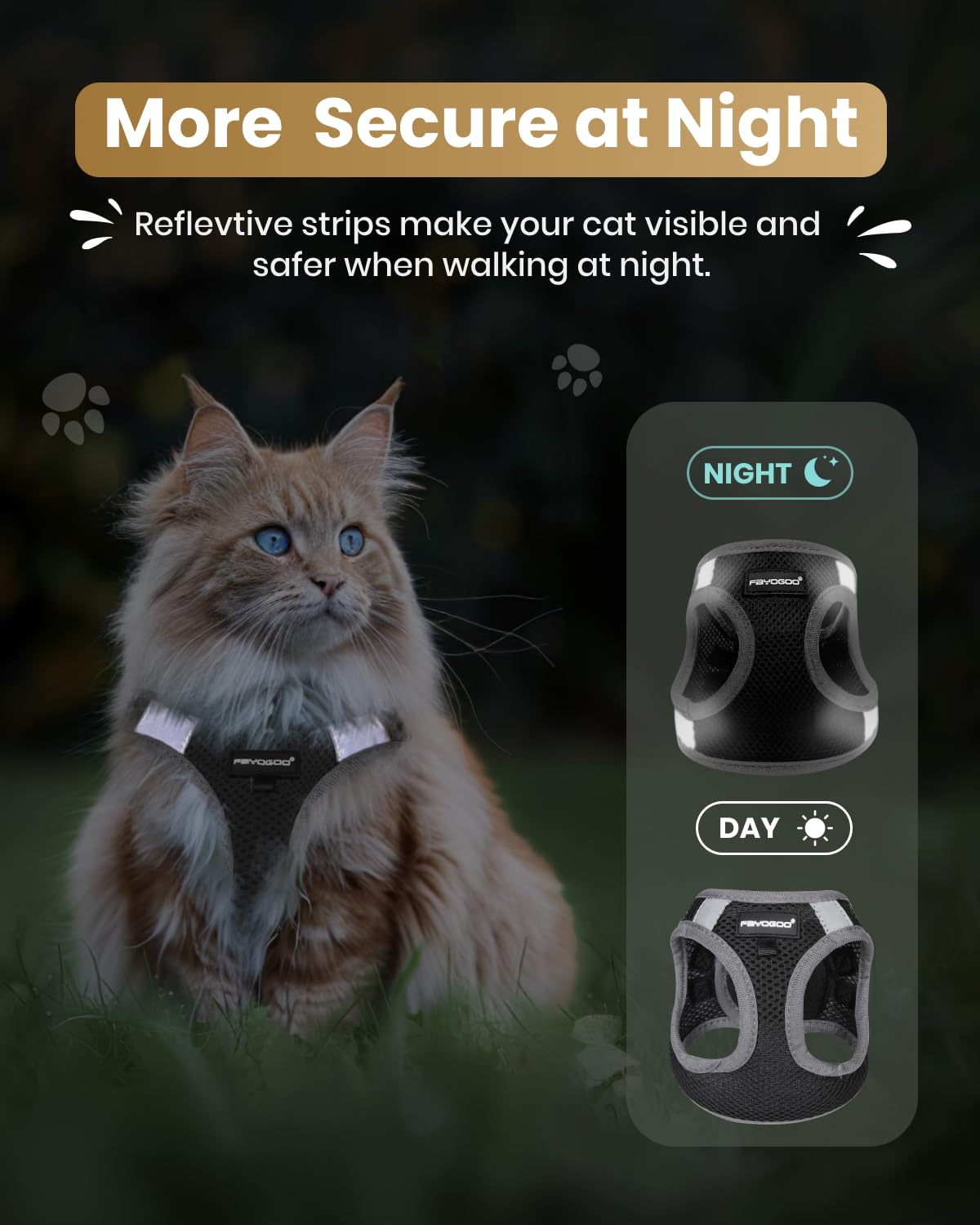 Fayogoo Cat Harness And Leash Set For Walking Escape Proof, Kitten Adjustable Small Large Cat Lightweight Soft Vest Harness And