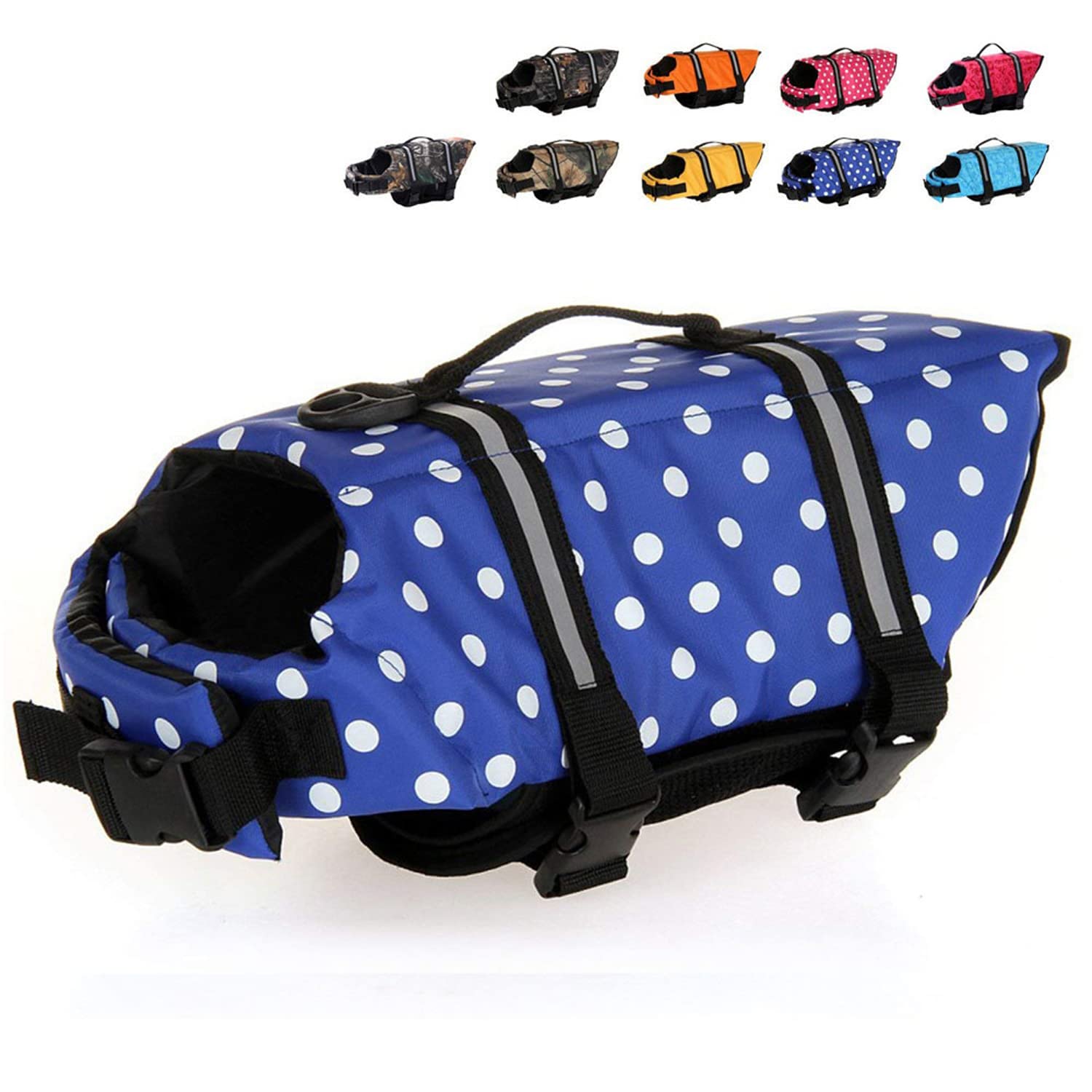 Haocoo Dog Life Jacket Vest Saver Safety Swimsuit Preserver With Reflective Stripes/Adjustable Belt Dogs?Blue Polka Dot,S