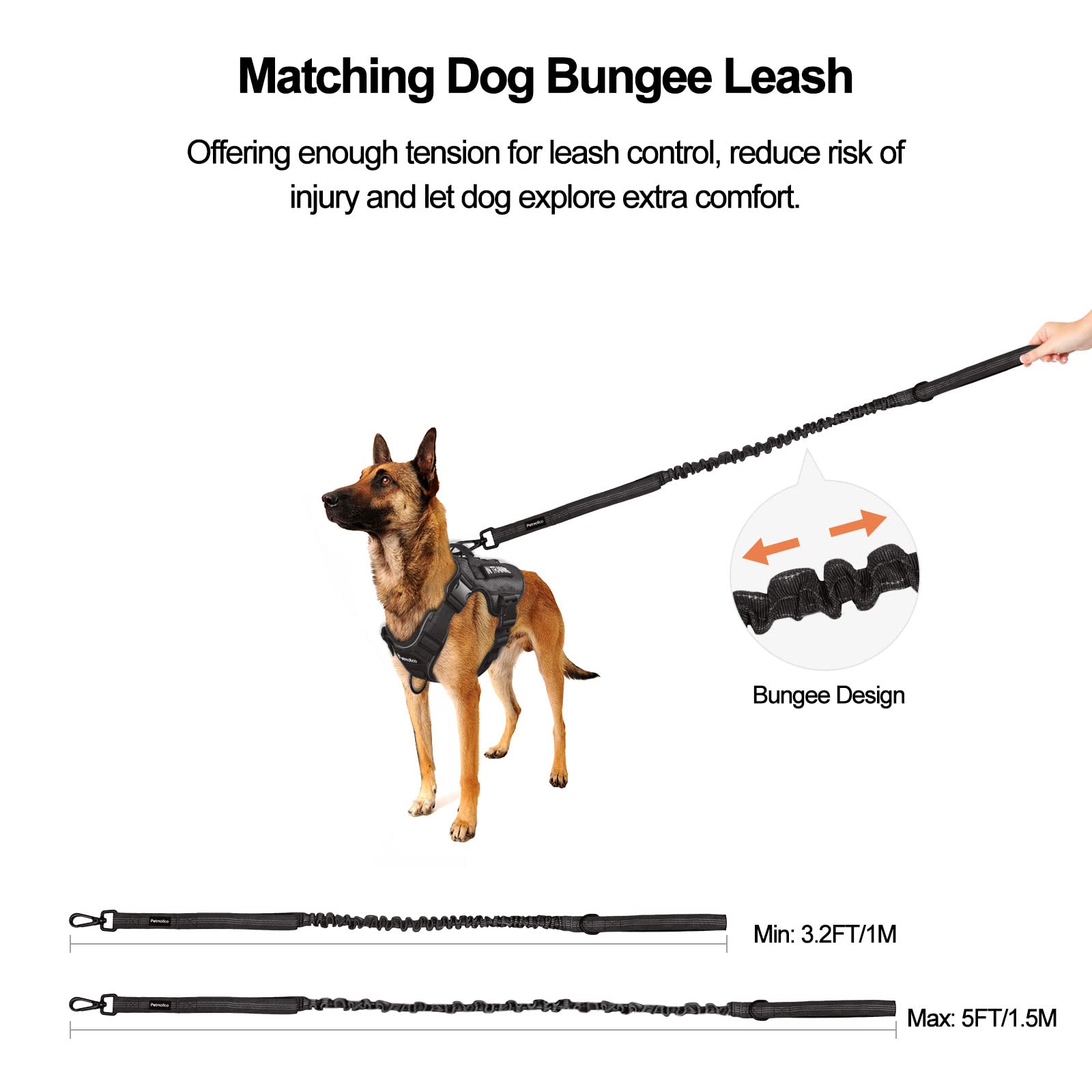 Petmolico Tactical Dog Harness with Leash, No Pull Dog Harness with Hook and Loop Panels for Hiking Training Military Service Do