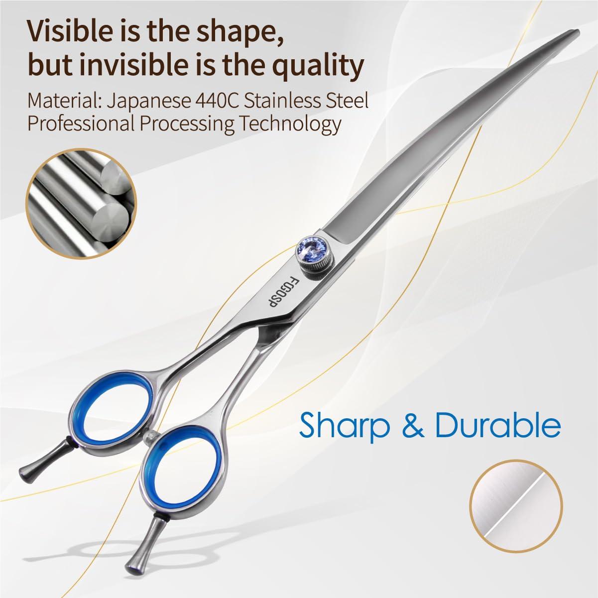 Left Handed Curved Dog Grooming Scissors 7.5 Inch Professional Shears For Poodle Large Pet 30 Degree Japanese 440C Super Sharp