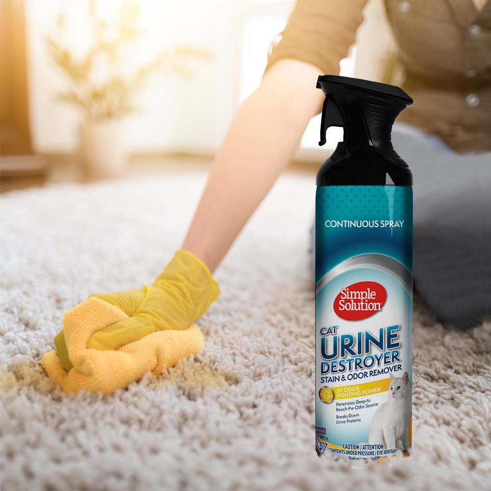 Simple Solution Cat Urine Destroyer | Continuous Spray Cat Stain And Odor Remover | Breaks Down Cat Urine To Neutralize Stain And Odor | Prevents Repeat Marking | 17 Ounces