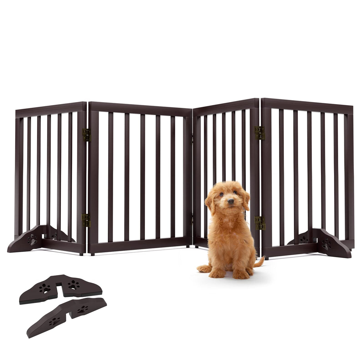 Wooden Dog Gate Foldable Dog Fence Freestanding 4 Panel Pet Gates Freestanding Folding Dog Gates House Pet Gate For Dogs Gate Fo