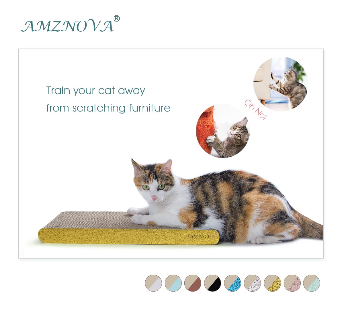 Amznova Cat Scratcher, Scratching Pad, Durable Recyclable Cardboard With Catnip, Narrow, Glitter Gold