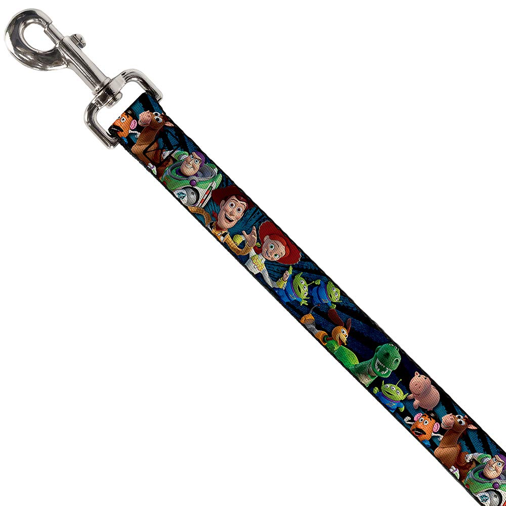 Buckle-Down Pet Leash - Toy Story Characters Running Denim Rays - 6 Feet Long - 1.5' Wide