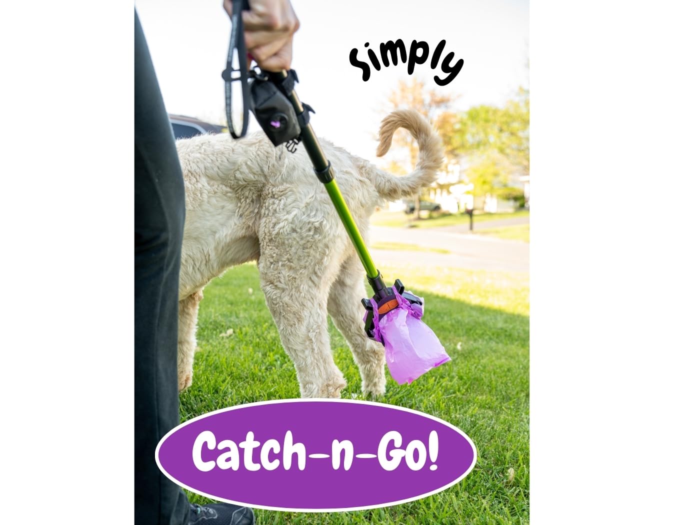Gogo Stik, Catch-N-Go! Best Poo Catcher Scooper. Catch Poo On Walks. Alum Telescopic Handle, Strap-On Roll Bag Pouch Dispenser &