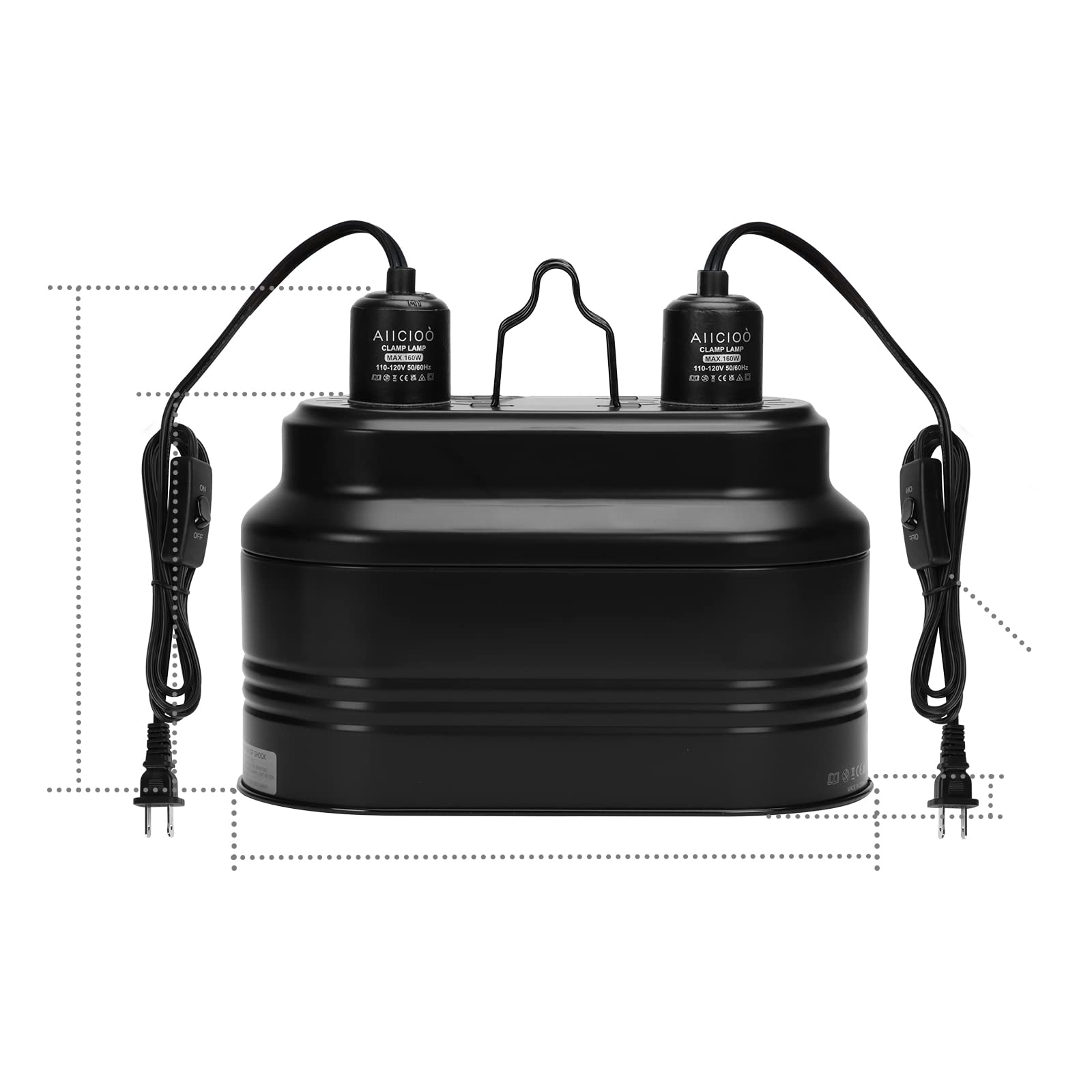 Aiicioo Dual Reptile Light Fixture - Bearded Dragon Light Fixture Double Reptile Heat Lamp Dome Max 160 Watt Terrarium Uvb Repti