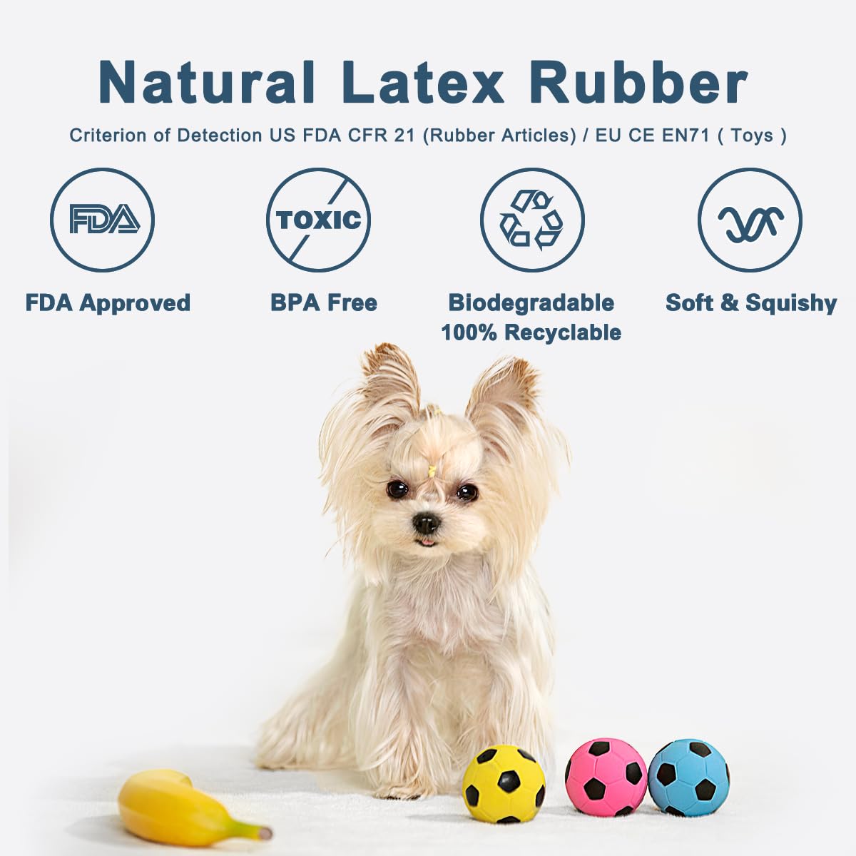 Pawdoer Squeaky Dog Ball - Soft Natural Latex Rubber Toy for Small Dogs - 2.0″ Soccer Ball - Perfect for Play & Fetch - 3 Pack
