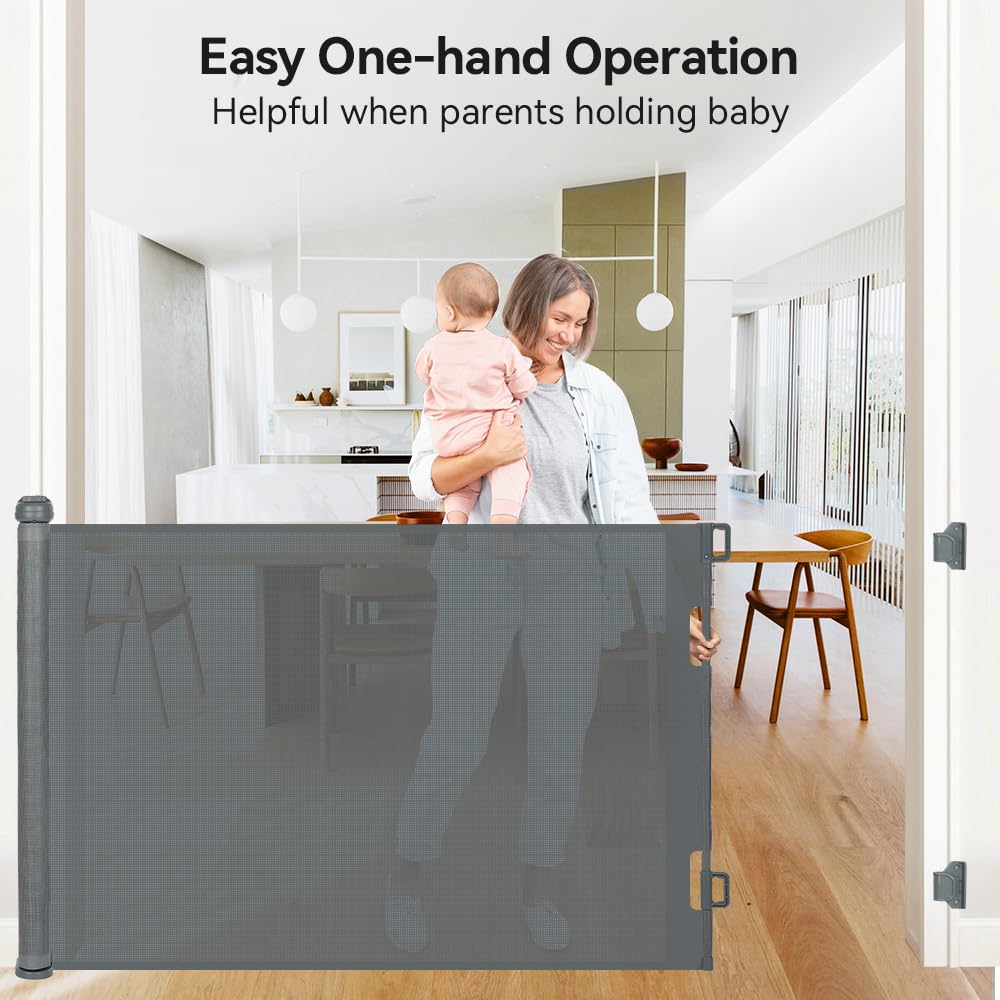 COMOMY 118 Retractable Baby Gates Extra Wide, Retractable Dog Gate for Large Openings, Extra Long Dog Gates for The House, Extra