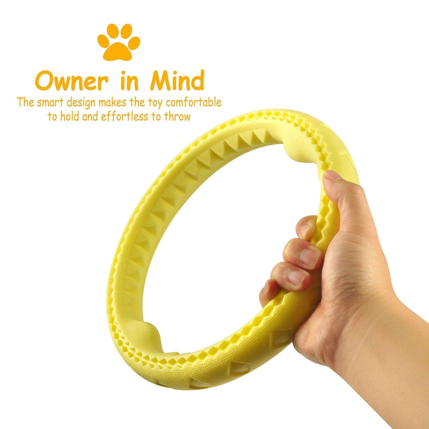Fluffy Paws Dog Chewing Ring - Soft Rubber Dental Toy for Small/Medium Dogs - 10", Yellow