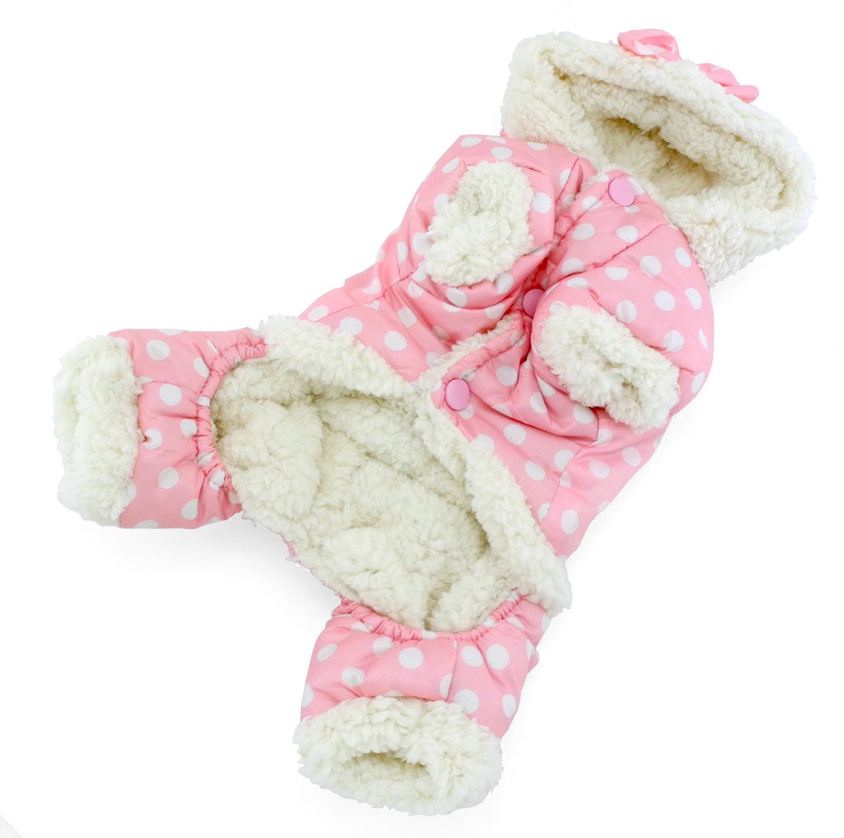Selmai Polka Dots Hooded Warm Pet Fleece Jumpsuit Puppy Winter Snowsuit Small Dog Cat Coat Jacket Pjs Outfits Chihuahua Clothes