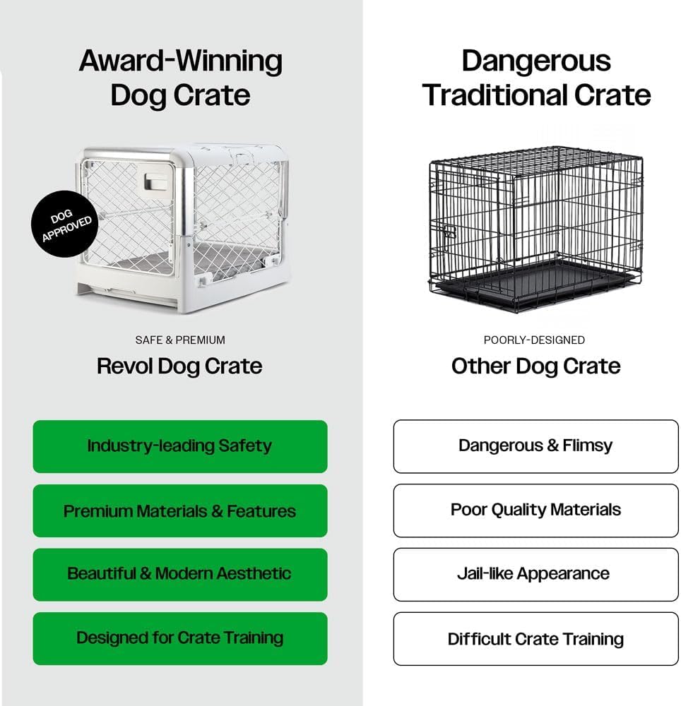 Diggs Revol Collapsible Dog Crate With Wheels - Premium Portable Dog Crate - Safe, Stylish, And Convenient Indoor Kennel (Ash, I