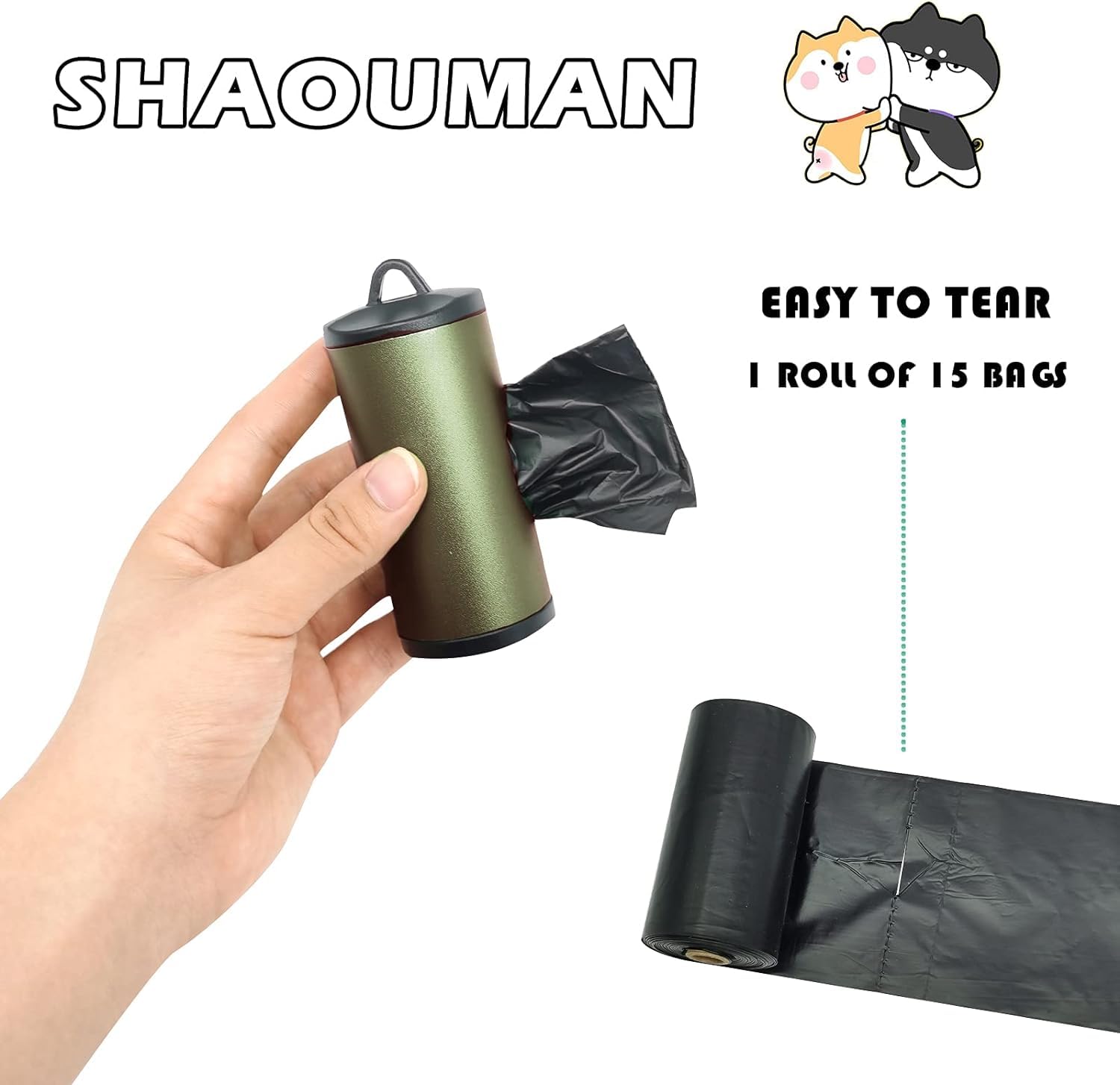 Shaouman 2 Pack Metal Dog Poop Bags Holder Aluminum Poo Bags Dispenser With 30 Black Unscented Pet Waste Bags And 3 Leash Accessories For Dog Walking(2 Holders 30 Bags,Dark Green)