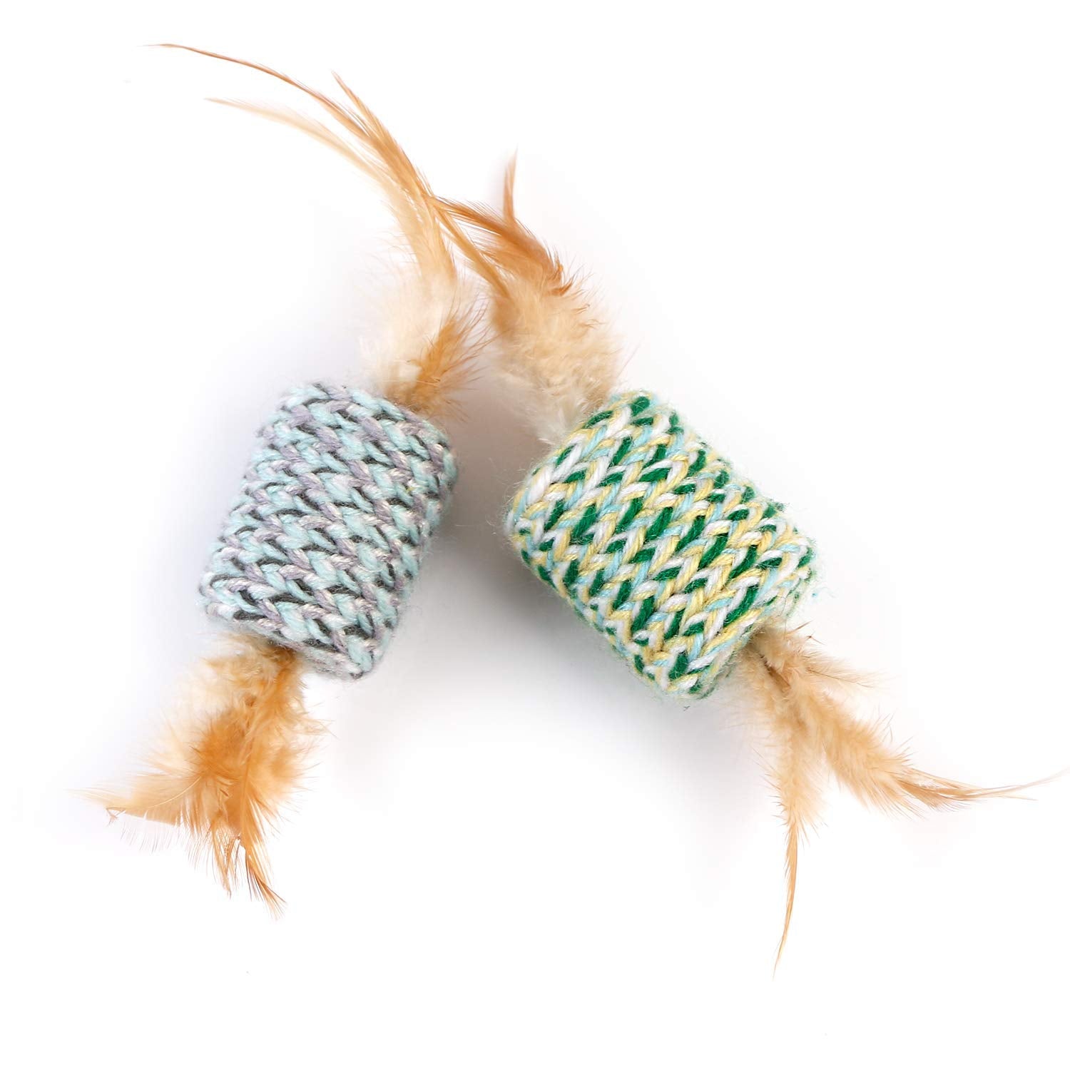 Pet Guard Wool Material Cats Teaser Playing Toys Wood Ball And Feather Interactive Cat Toys (Color May Vary) Size : 5 * 4Cm (Pac