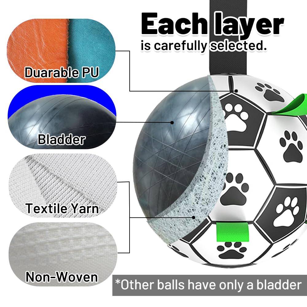 Dog Soccer Ball Toys With Straps - 8 Inch Large Herding Ball For Dogs, Interactive Dog Toys For Tug Of War, Dog Tug Toy Birthday