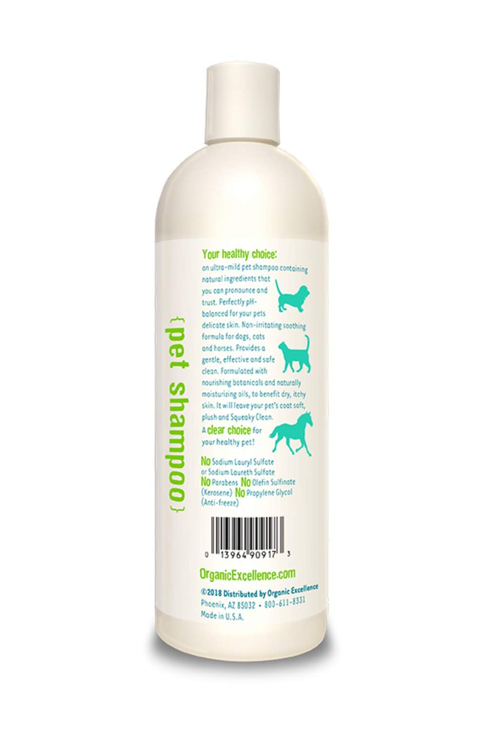 Organic Excellence Mild Dog Shampoo, Great For All Pets: Dogs, Puppies, Cats, Horses, Formulated For Sensitive Skin, Made With A
