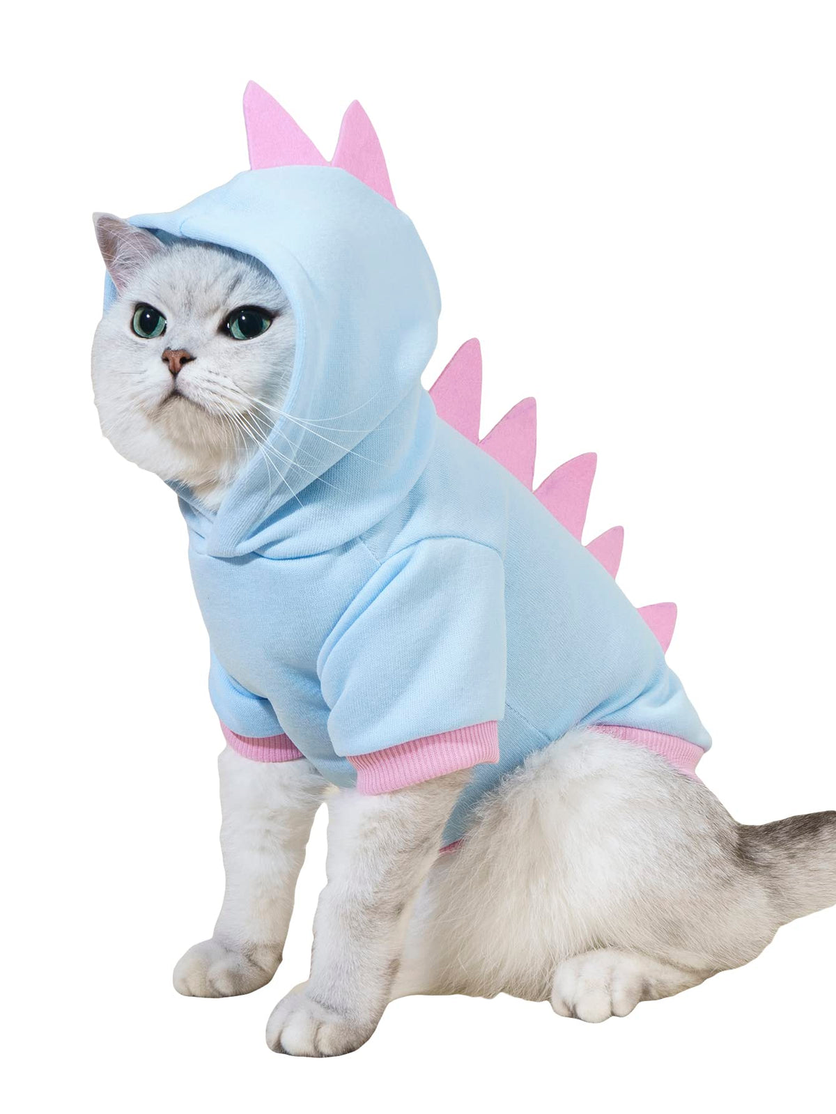 Qwinee Dinosaur Dog Hoodie Dog Warm Jacket Christmas Halloween Dog Costume Dog Clothes For Puppy Kitten Small Medium Dogs Cats Baby Blue X-Small