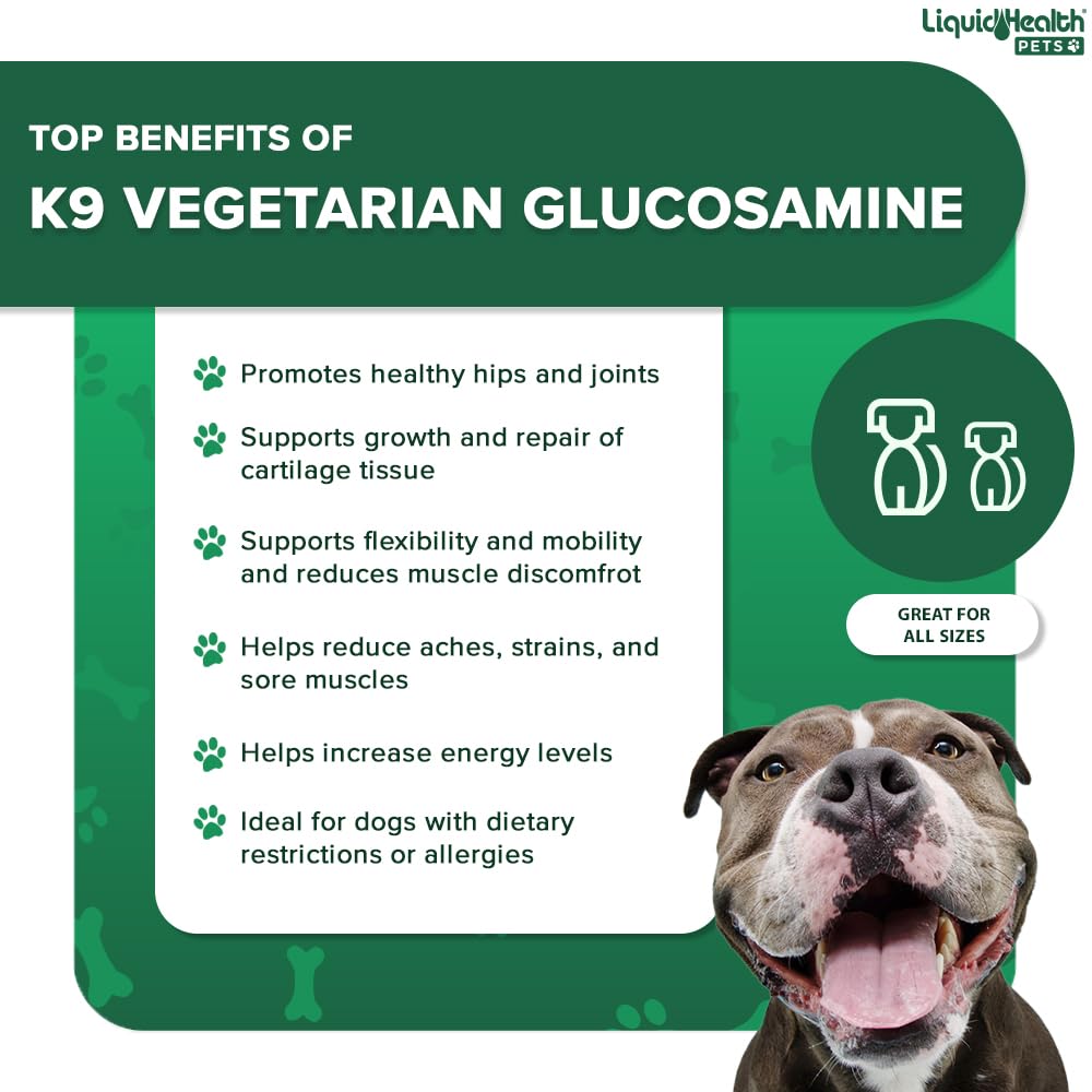 LIQUIDHEALTH K9 Vegetarian Liquid Glucosamine 128 Oz - Joint Health, Chondroitin, MSM, Omega 3, Anti-Oxidants, Hyaluronic Acid
