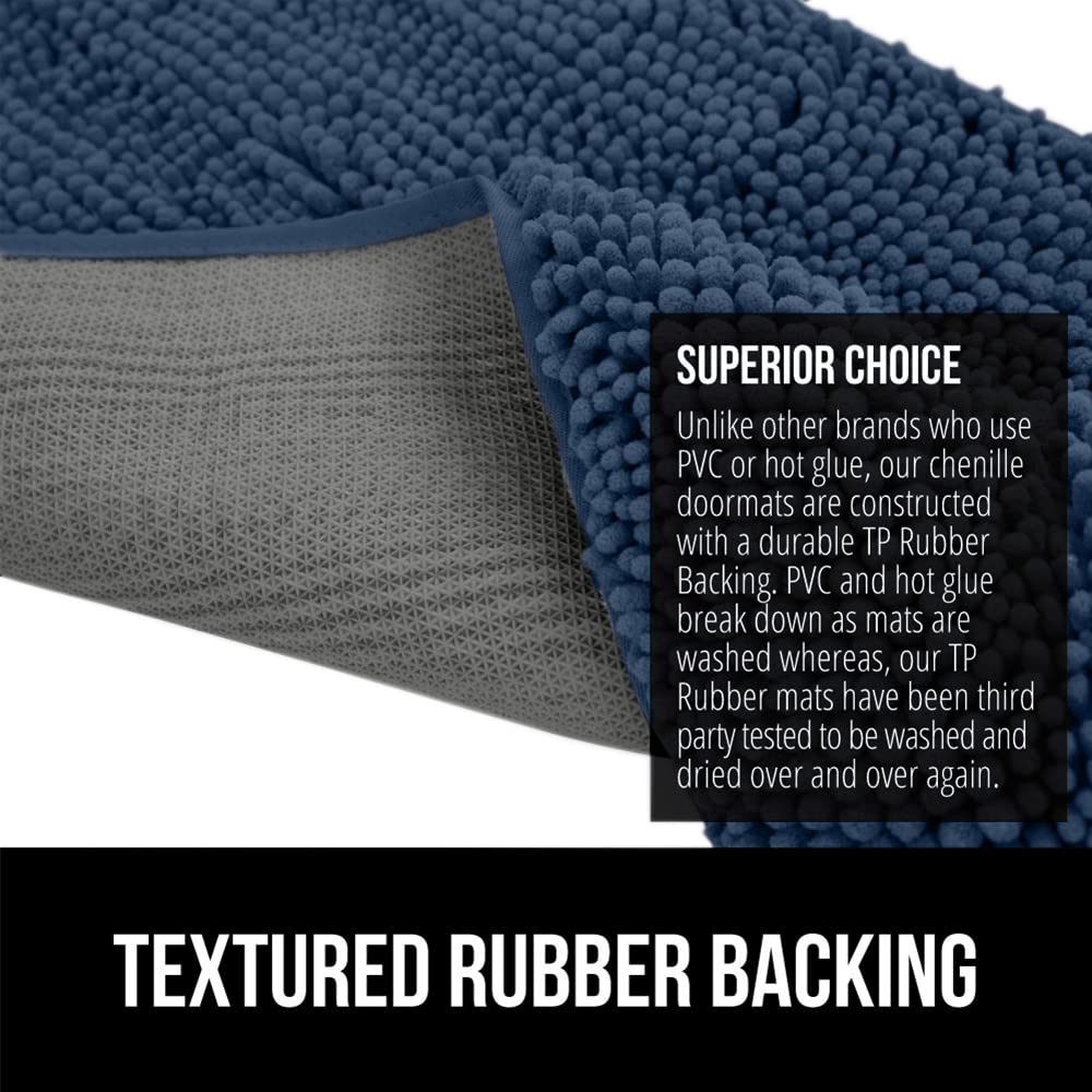 Gorilla Grip Chenille Indoor Doormat, 60" x 36", Navy Blue, Absorbent, Washable Rug with Rubber Backing for Muddy Dog Paws