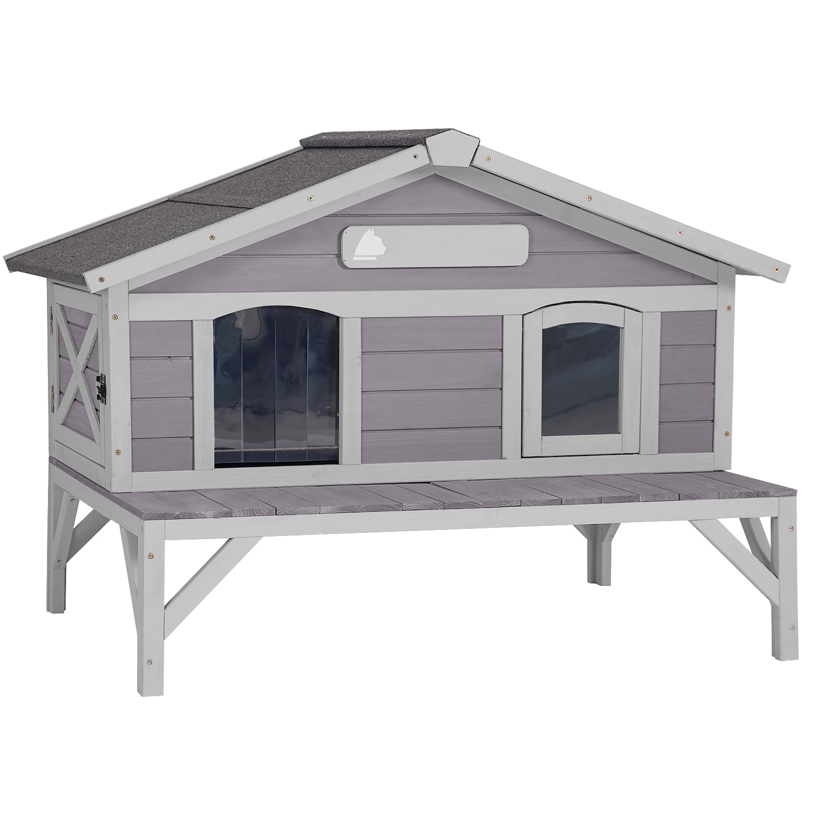 Aivituvin Outdoor Cat House, Large Weatherproof Roof, 100% Wooden, Outside Feral Cat Shelter For Winter