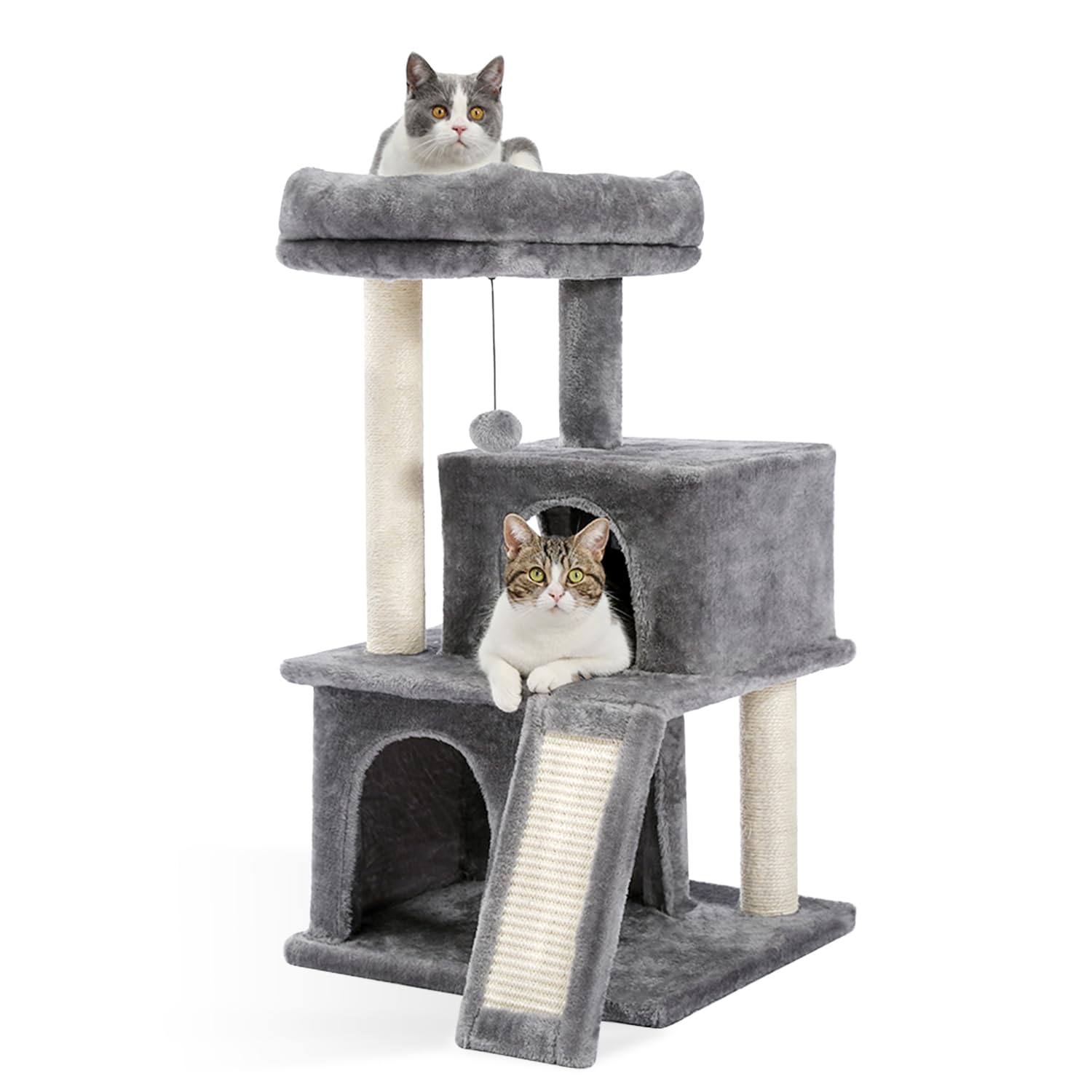 Pawz Road 34 Inches Cat Tree Multilevel Cat Tower With Double Condos, Spacious Perch, Fully Wrapped Scratching Sisal Post And Re