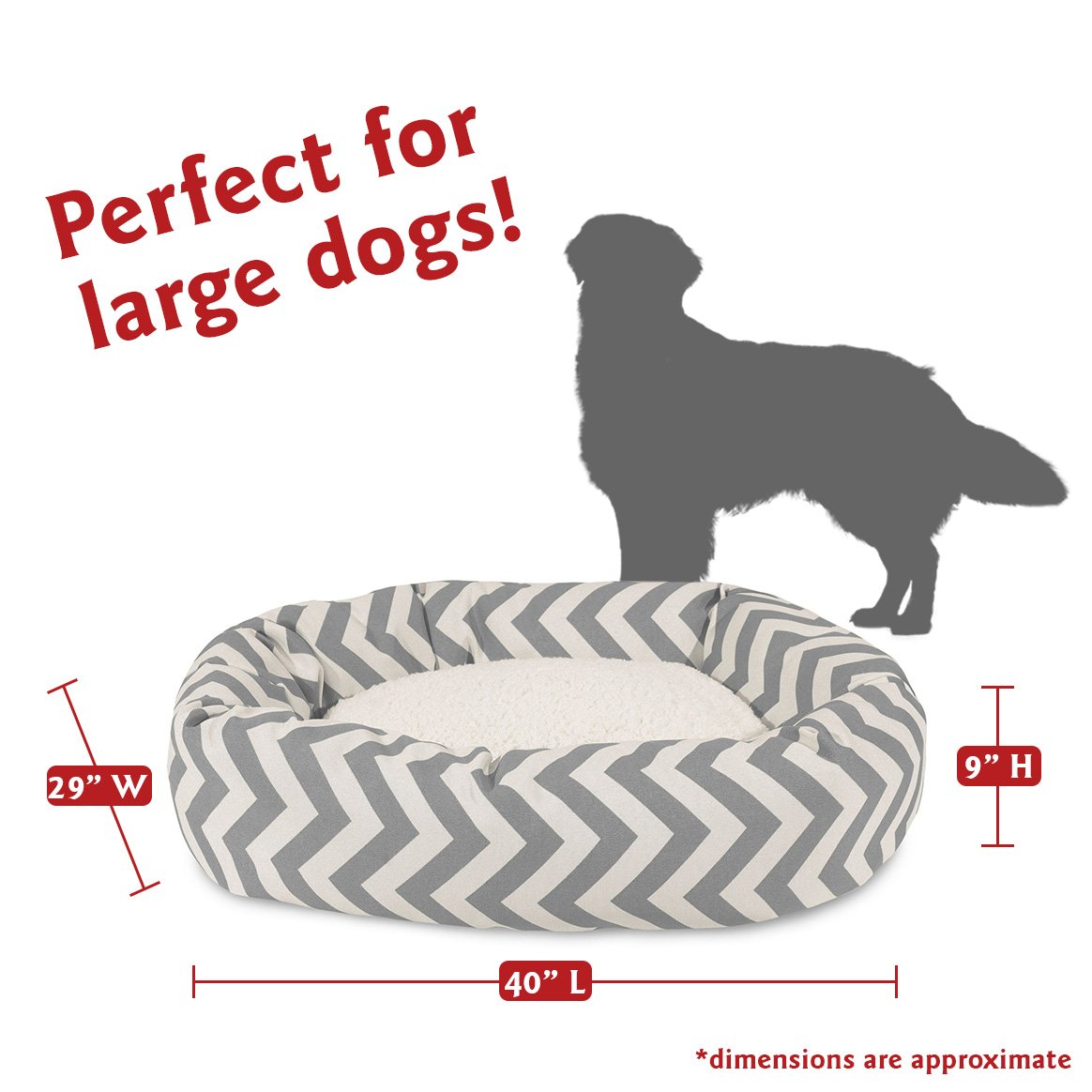 40 Inch Grey Chevron Sherpa Bagel Dog Bed
