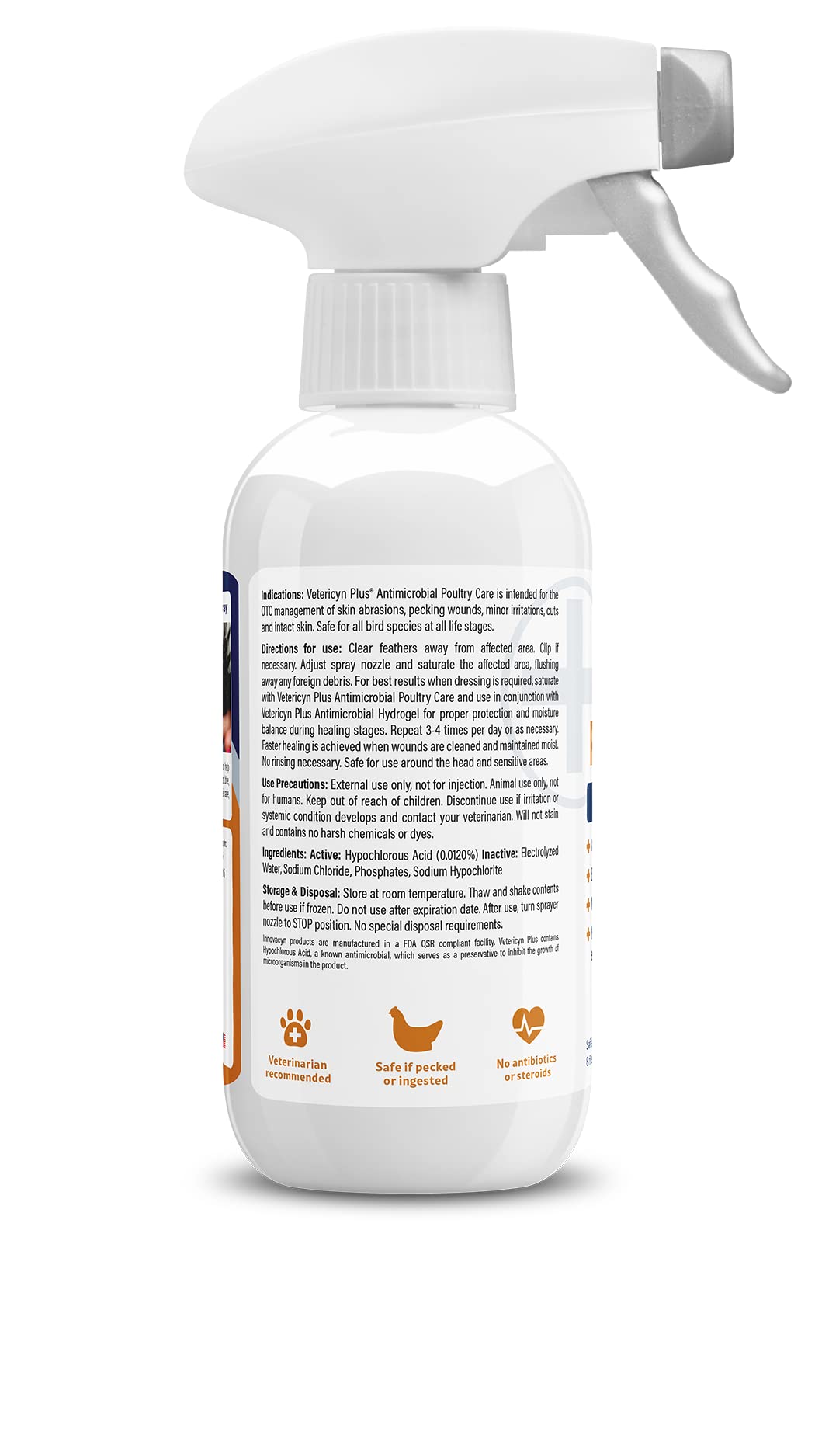 Vetericyn Plus Poultry Care Spray - 8 oz Healing Aid for Chicken Wounds, Pecking Injuries, Bumblefoot & More