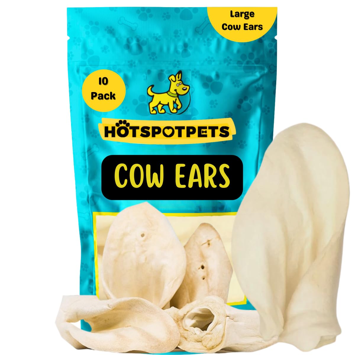 Hotspot Pets All-Natural Beef Cow Ears Dog Chews (10 Pack) Long-Lasting,Low Odor, Single Ingredient Treat For Healthy Teeth & Gums, Perfect For Dogs