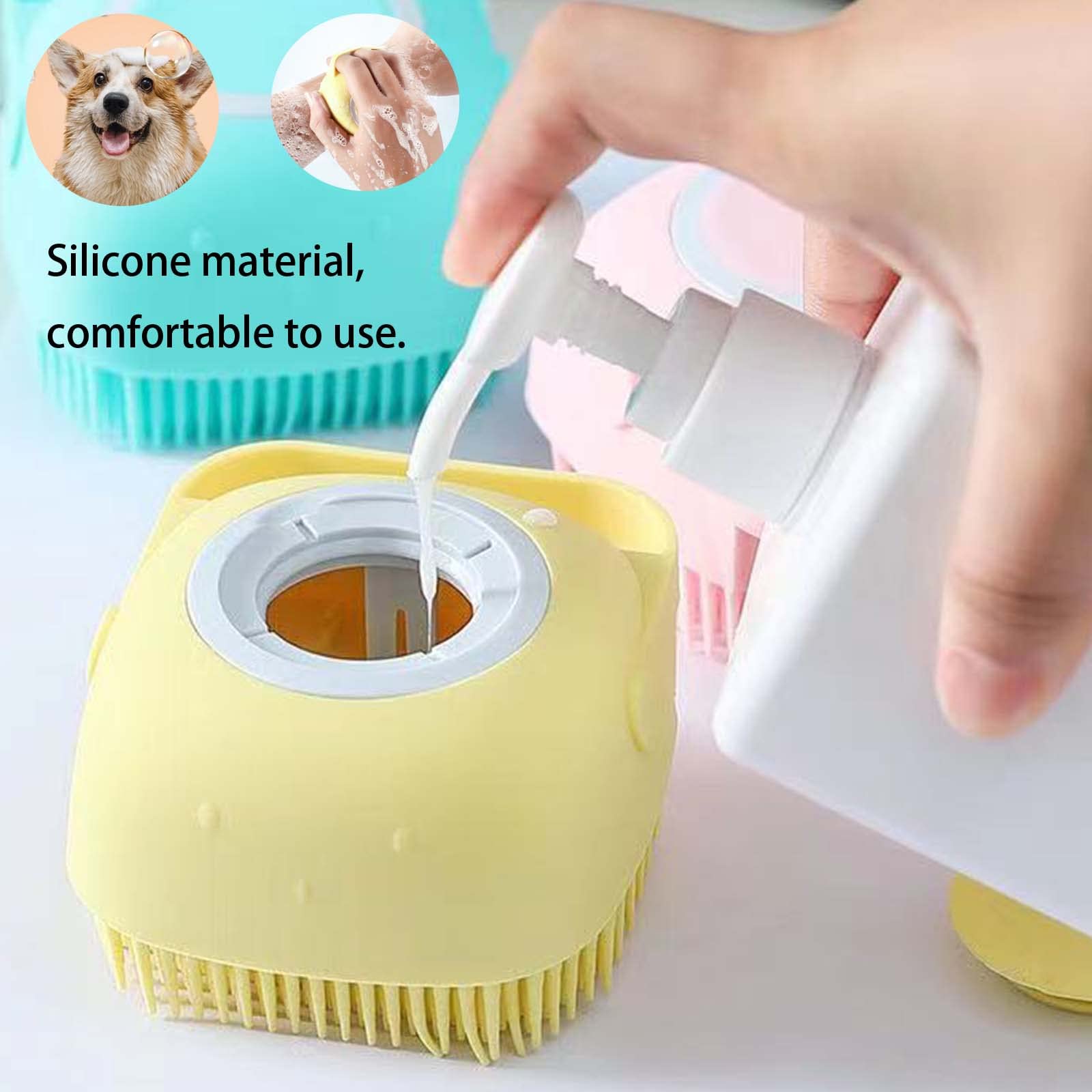 Lrhinetar Dog Bath Brush, Dog Grooming Brush - Silicone Cat Shampoo Comb, Shampoo Dispenser For Kitty And Puppy (Yellow)
