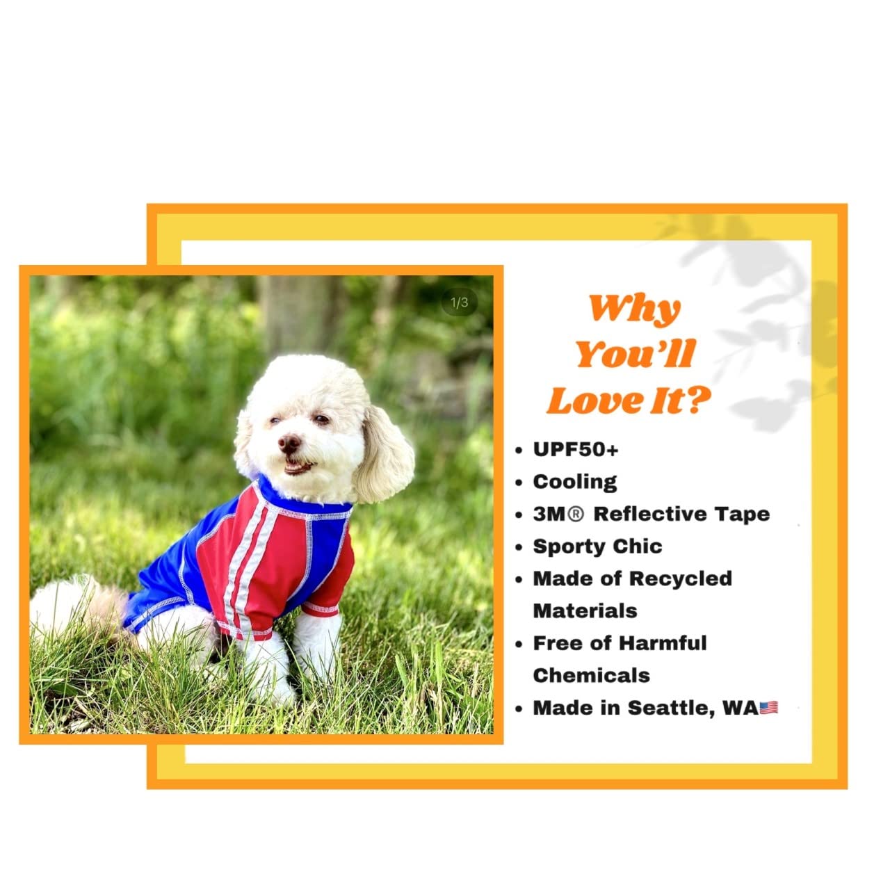 Louie de Coton Sun Shirt for Dogs & Cats | Size: 3XL | UV Protection Cooling T-Shirt for Pets | UPF50+ Max Protection from Sunbu
