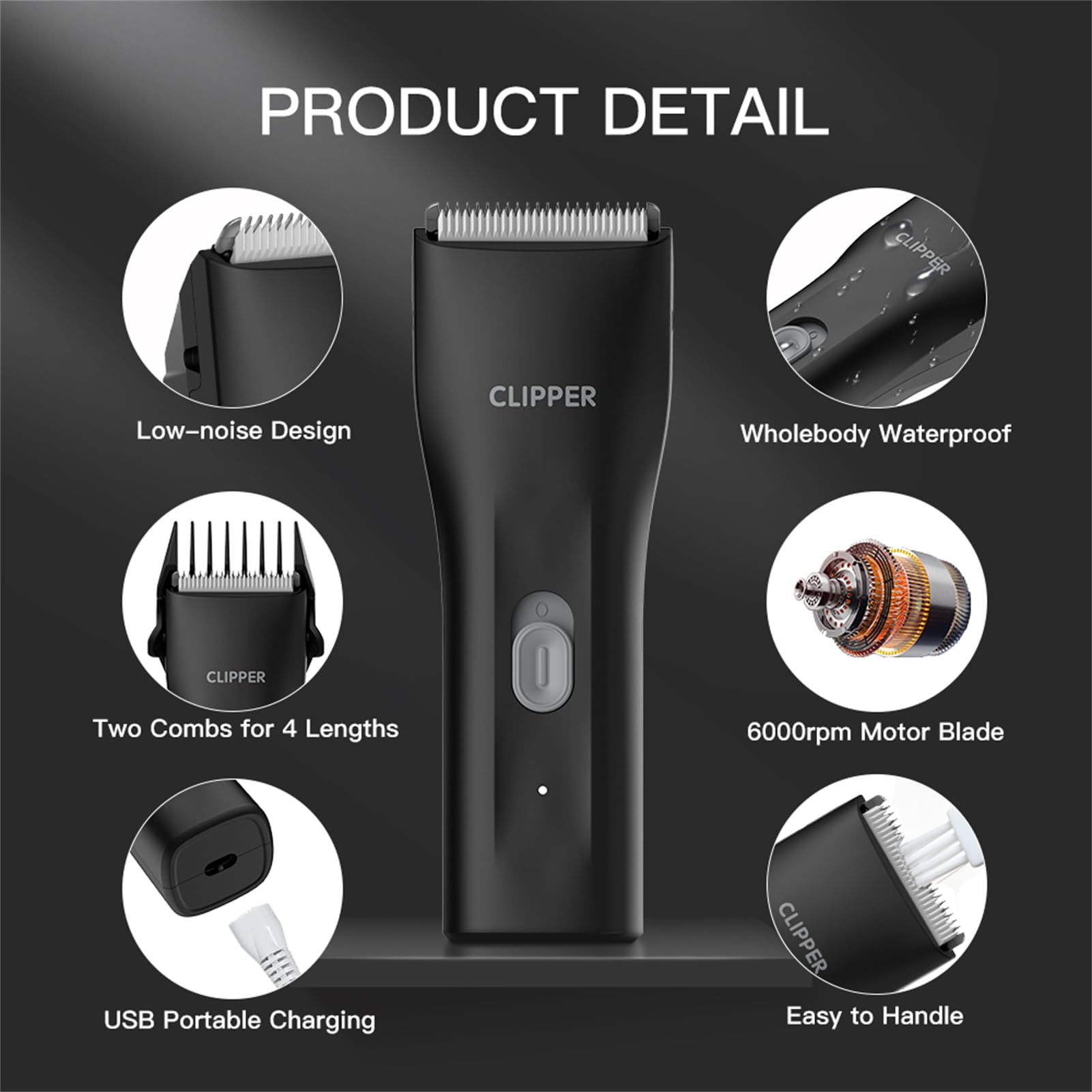 Founouly Prowerful Home Professional Dog Grooming Kit Clipper Low Noise Usb Rechargeable Gifts For Dog Cat Black,Ts006
