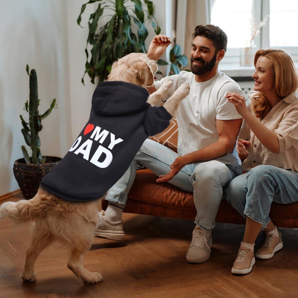 Greenjoy Dog Sweater Dog Hoodie Cold Weather Coat Hooded Sweatshirt For Puppies,Cats, Small Medium Large Dogs (Green(I Love My D