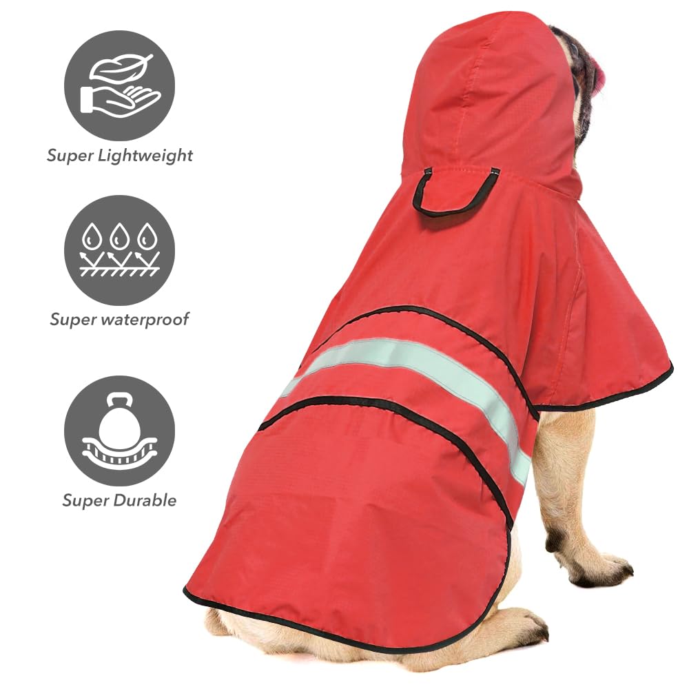 Ezierfy Reflective Dog Raincoats - Adjustable Waterproof Pet Rain Coat Jacket, Lightweight Dog Hooded Rain Slicker Poncho For Small To X- Large Dogs And Puppies (Red, Small)