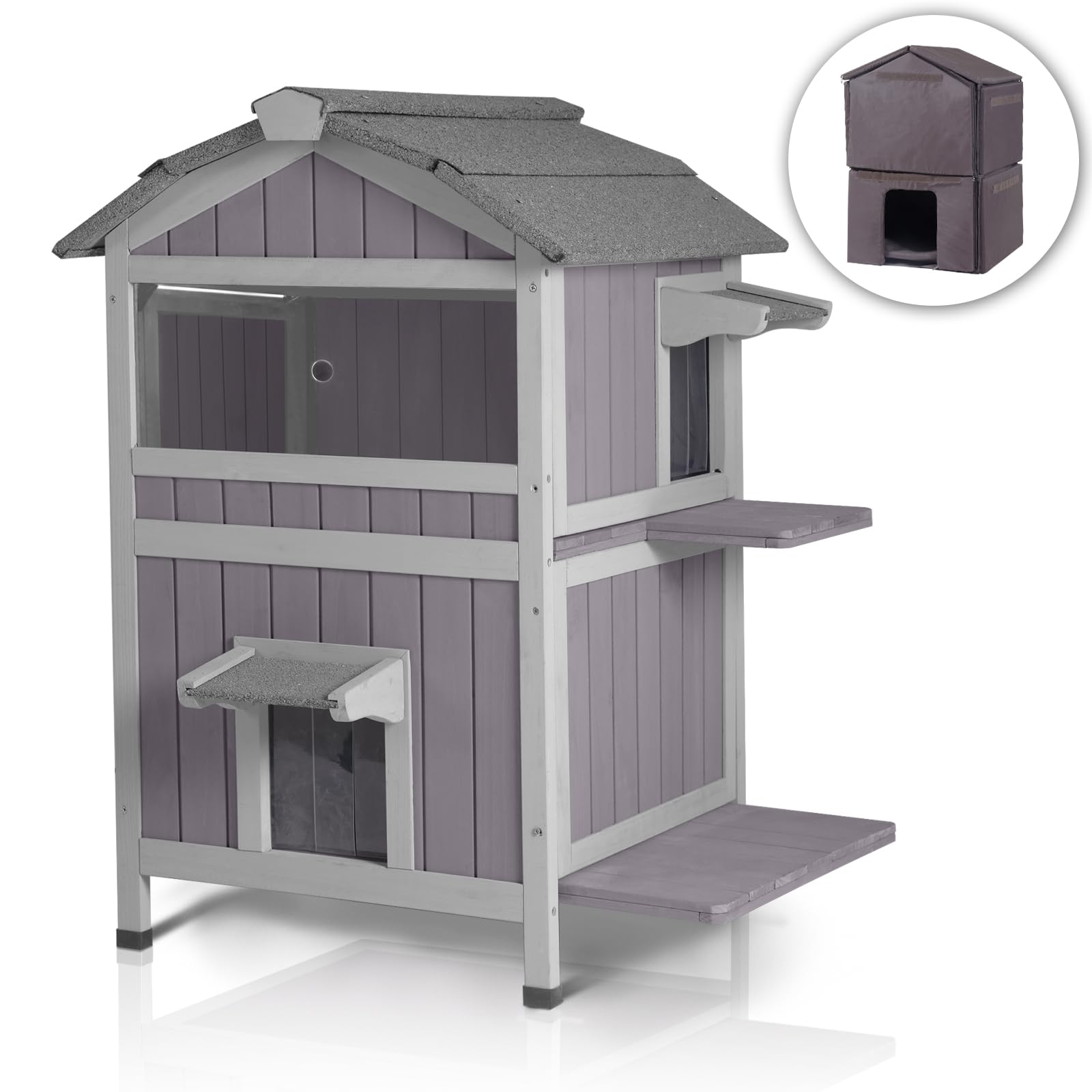 Gutinneen Insulated Outdoor Cat House For Winter Feral Cat Shelter Weatherproof 2-Story
