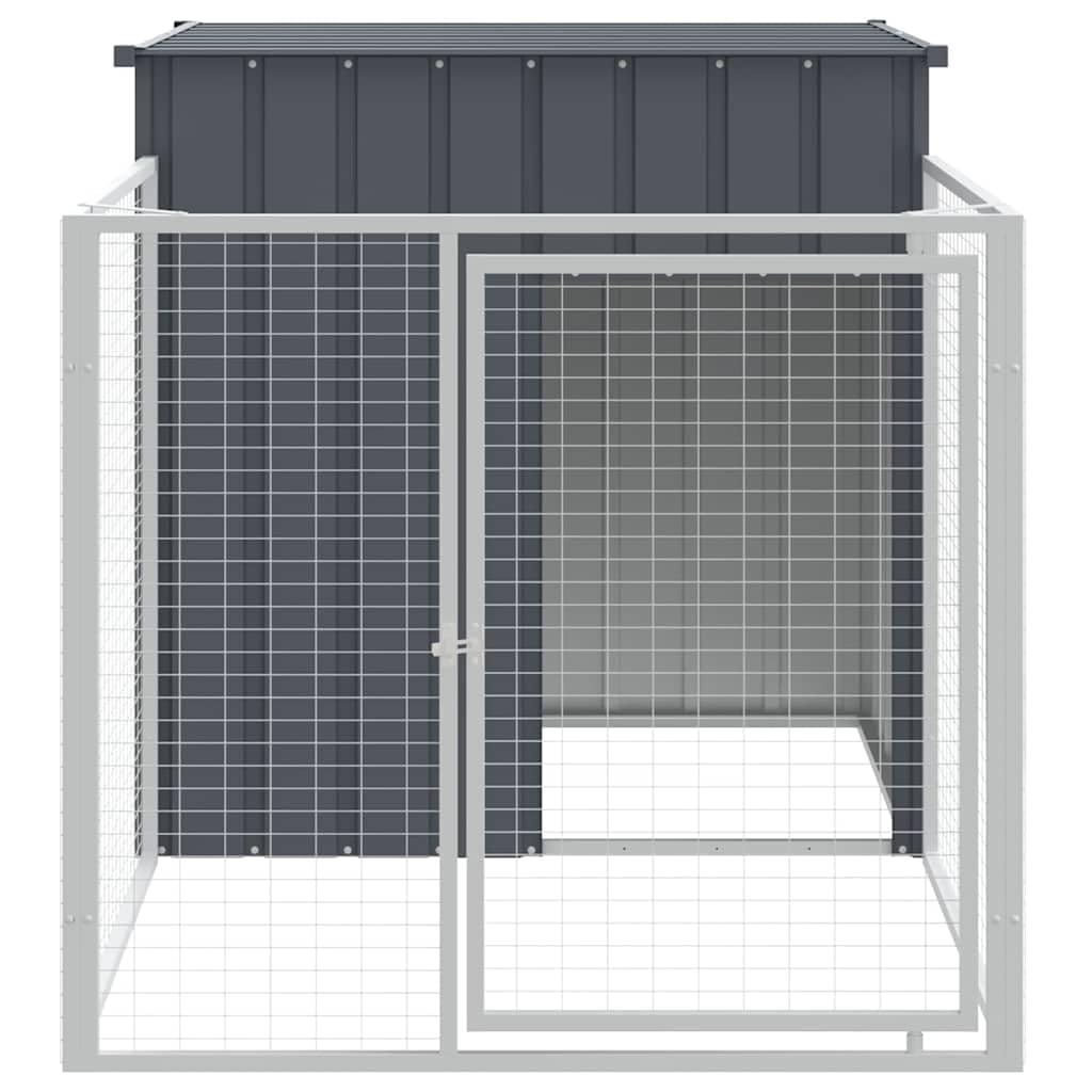 vidaXL - Dog House with Extended Run in Anthracite Color, Sturdy Galvanized Steel Construction, Ample Space, Mesh Design for Ven