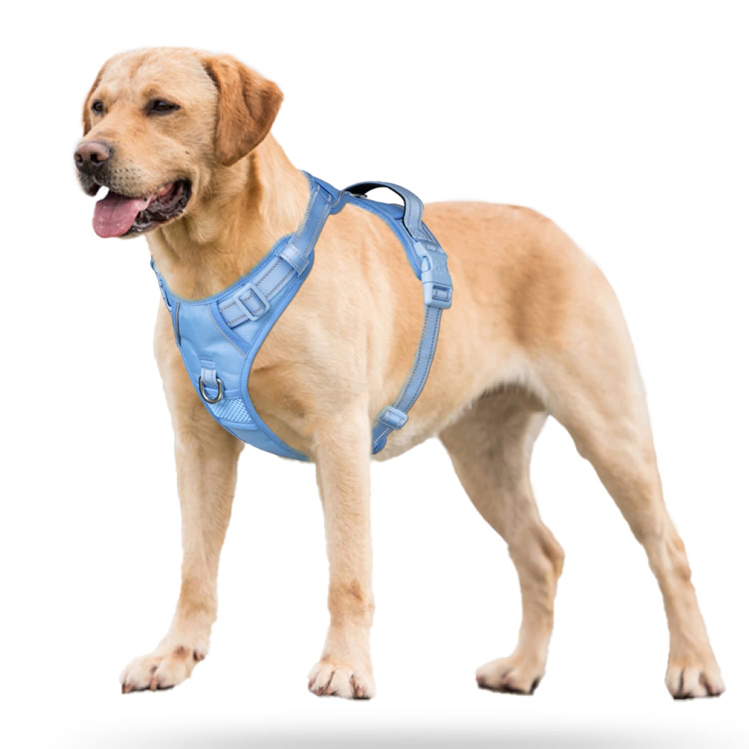Poypet No Pull Dog Harness, No Choke Reflective Dog Vest, Adjustable Pet Harnesses With Easy Control Padded Handle For Small Medium Large Dogs(Light Blue Matching Trim,Xl)