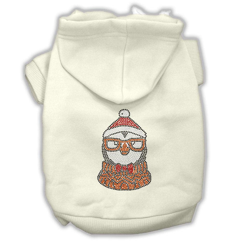 Christmas Pet Dog & Cat Hoodie Screen Printed, 'Hipster Penguin' Cream Md (6-10 Lbs.)