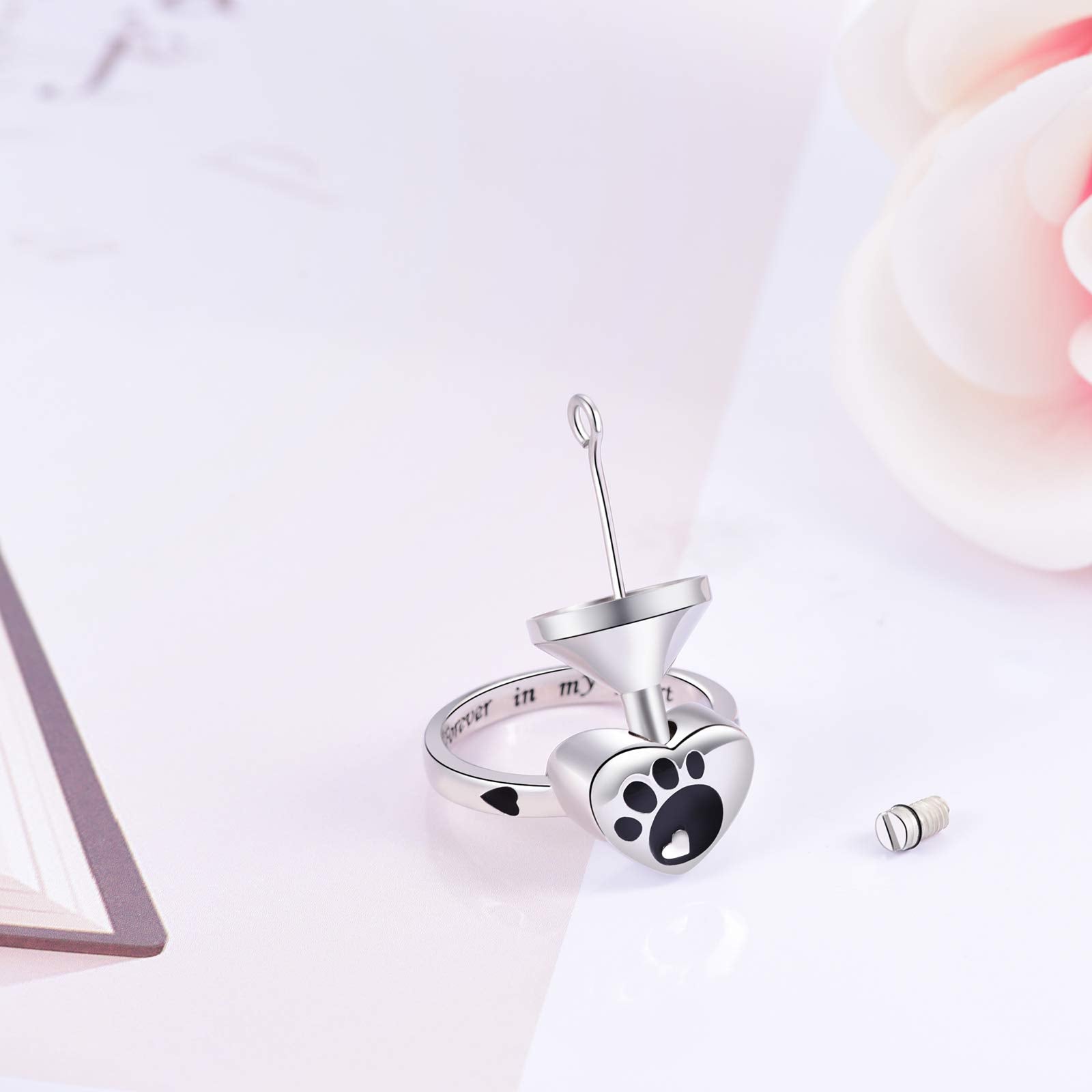 Iohupci Cremation Ring For Ashes 925 Sterling Silver Paw Print Urn Ring Jewelry Keepsake Hold Loved Pets Dog Cat Ashes (Black, 9