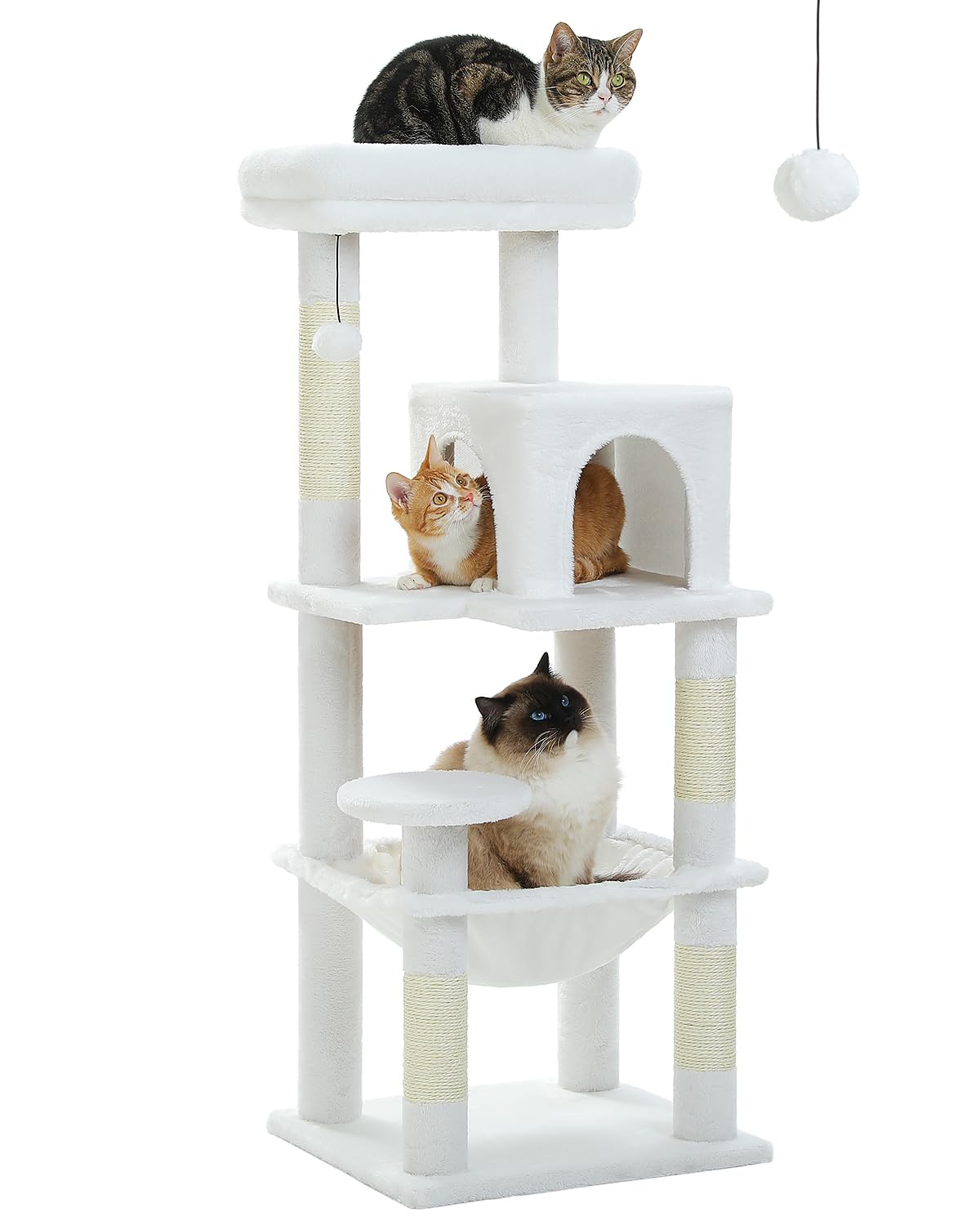 Muttros White Cat Tree For Indoor Cats, 45.7'' Multi-Level Cat Tower With Large Metal Frame Hammock, Cat Condo With 4 Scratching