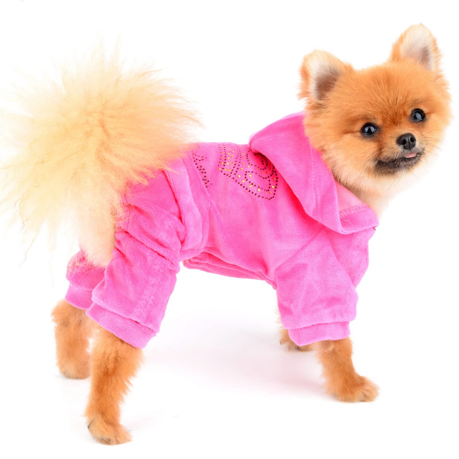Seimai Dog Hoodies Jumpsuit For Small Dog Cat Puppy Rhinestone Crown Soft Velvet Autumn Winter Hooded Pajamas Tracksuit Outfits Sportswear Jacket With Hat Training Outdoor Pink S