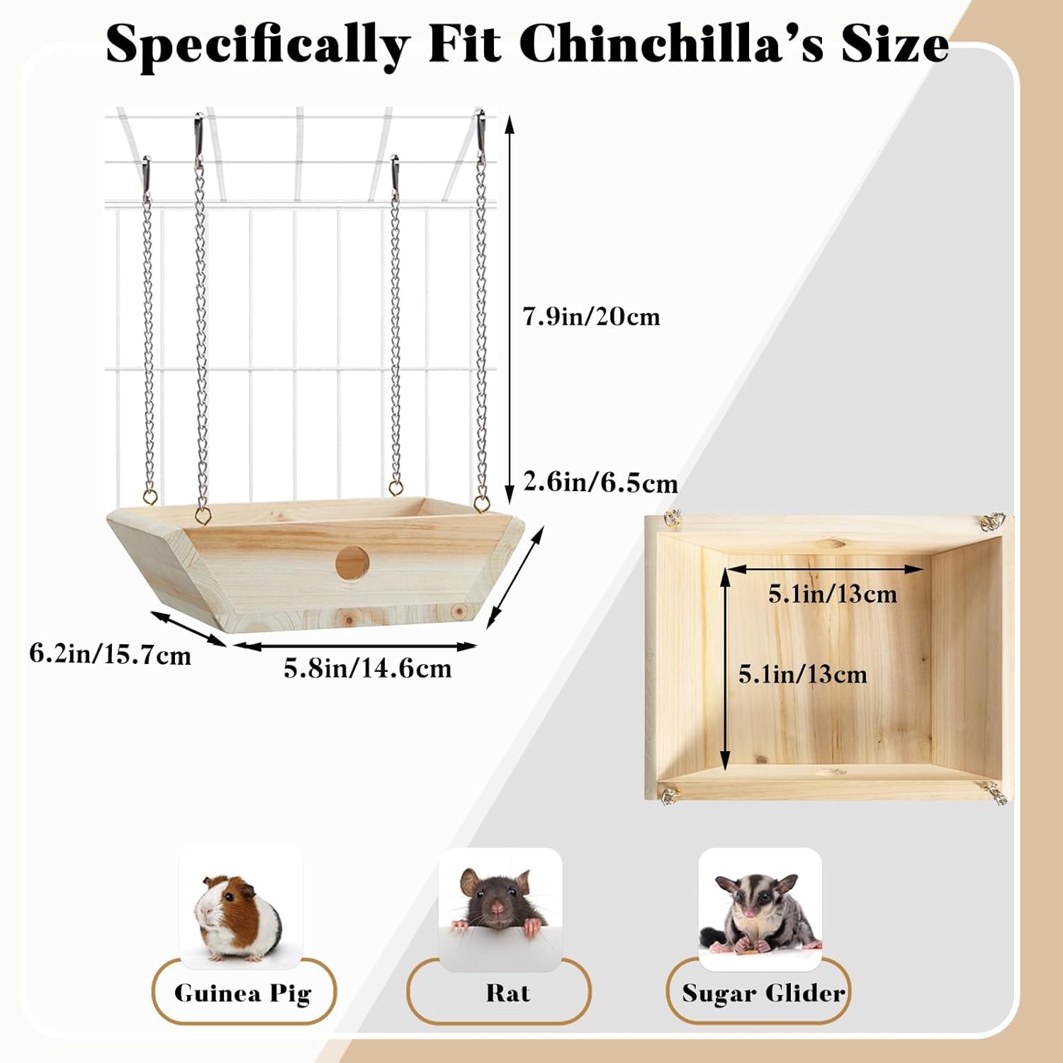 Natural Wood Chinchilla Hammock For Cage Swing, Chinchilla Bed Hanging, Wooden Chinchilla Toys And Cage Accessories, Chinchilla